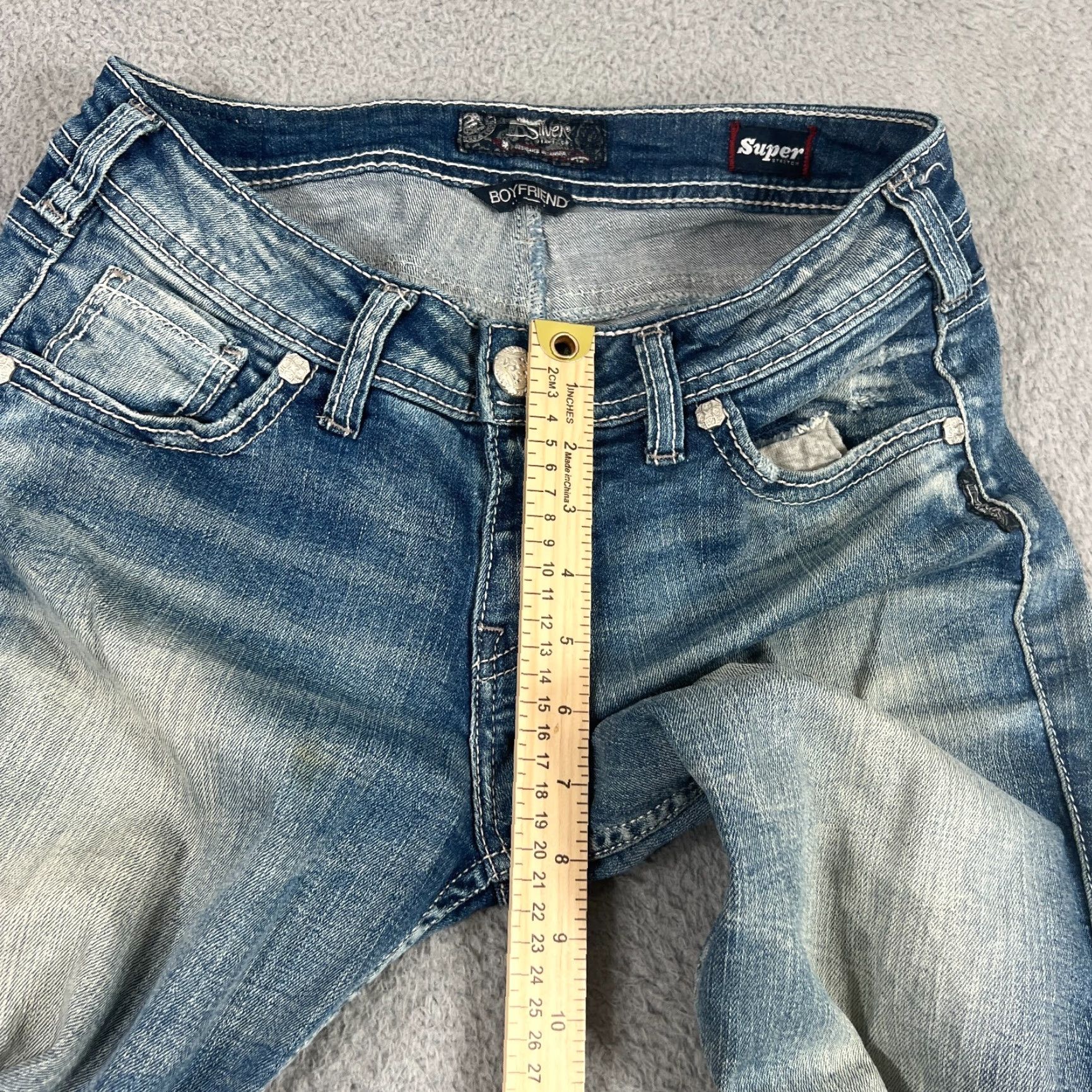 Silver Jeans Co. VINTAGE Silver Jeans Co Boyfriend Jeans Womens 26 31x28 Super Stretch High Rise Blue Distressed Denim Size 26" / US 2 / IT 38 - 5 Thumbnail