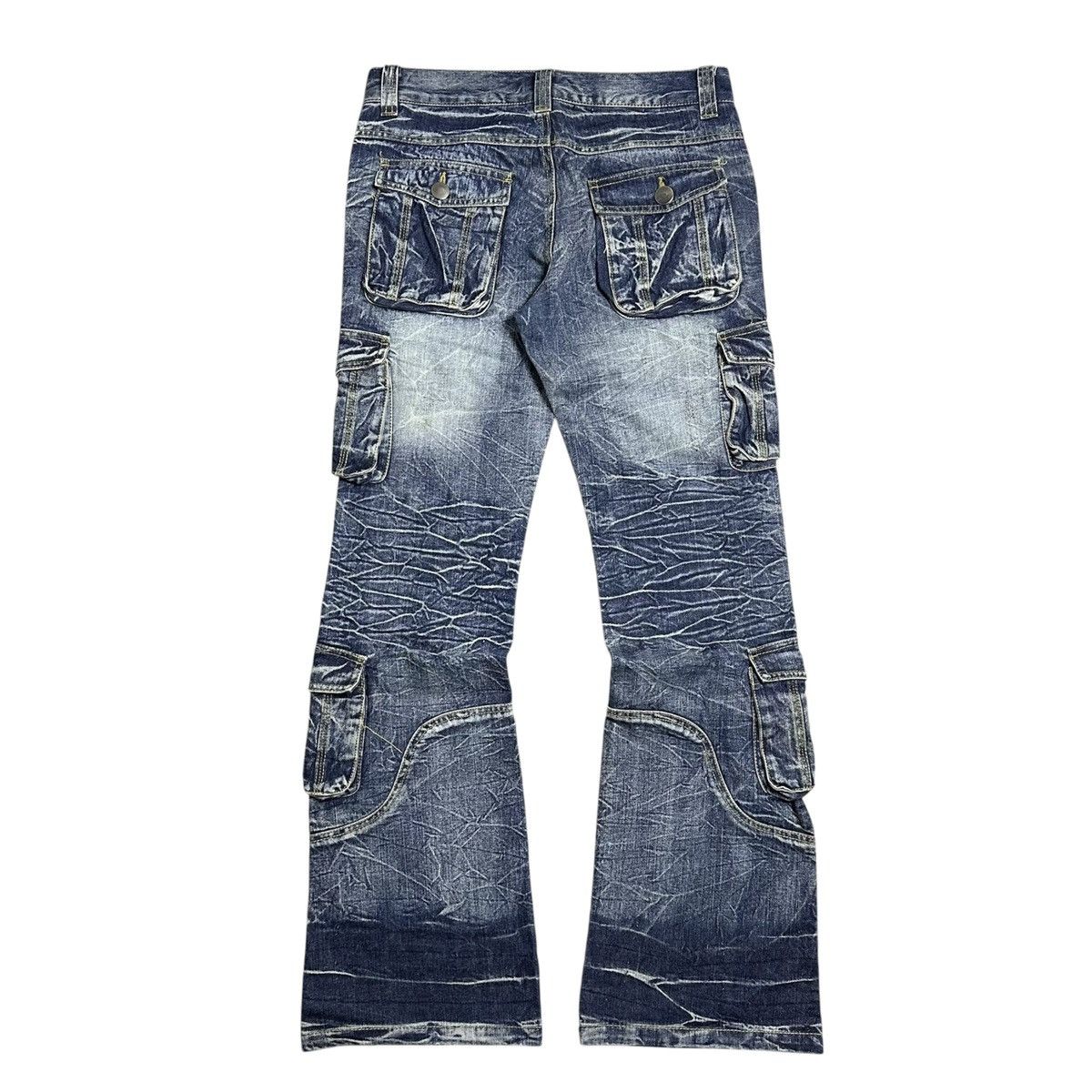 Japanese Brand Lowbox Distressed Flare Cargo Jeans Size US 31 - 2 Thumbnail