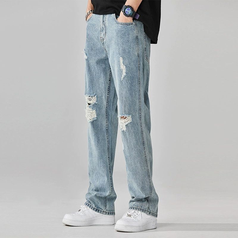 Jean Men's loose straight washed retro ripped jeans Size US 32 / EU 48 - 3 Thumbnail