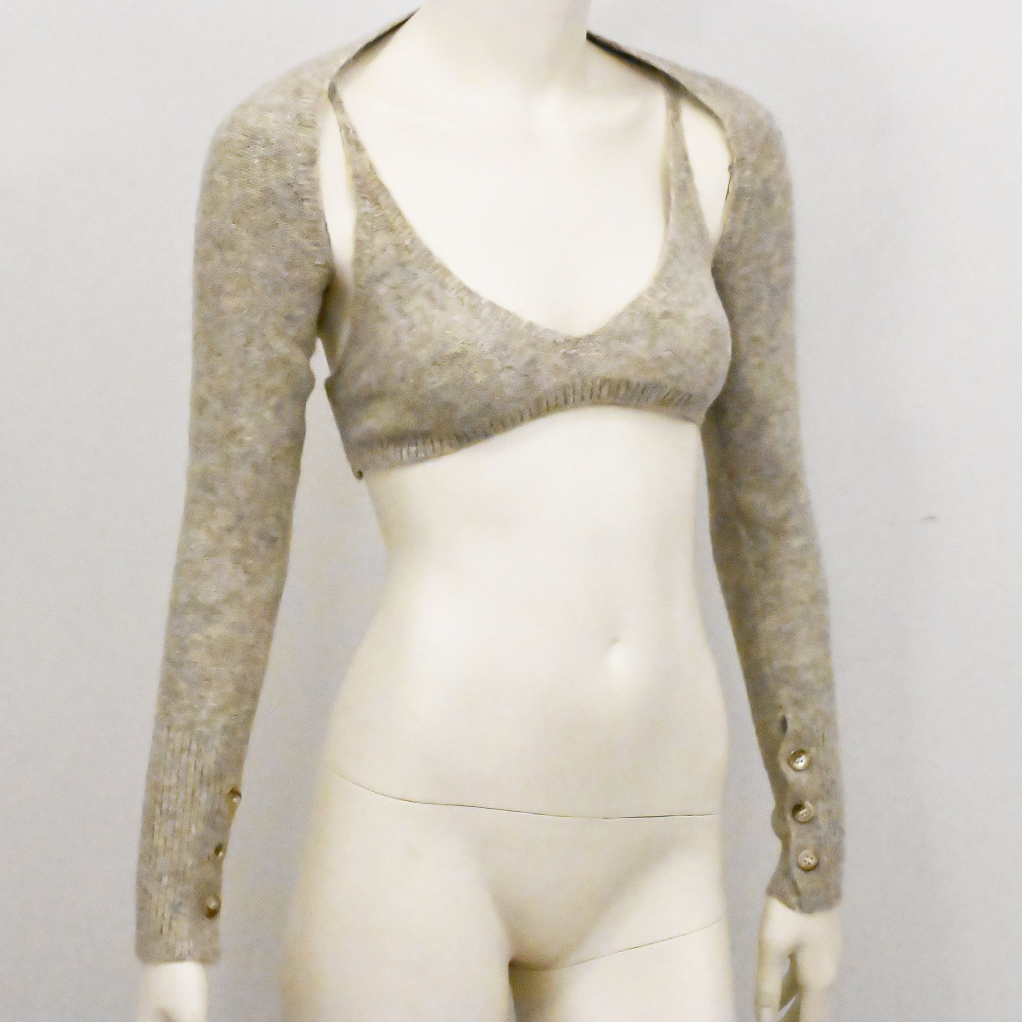 Vintage Ruve knitted crop twin set bra cardigan beige S Size S / US 4 / IT 40 - 6 Thumbnail