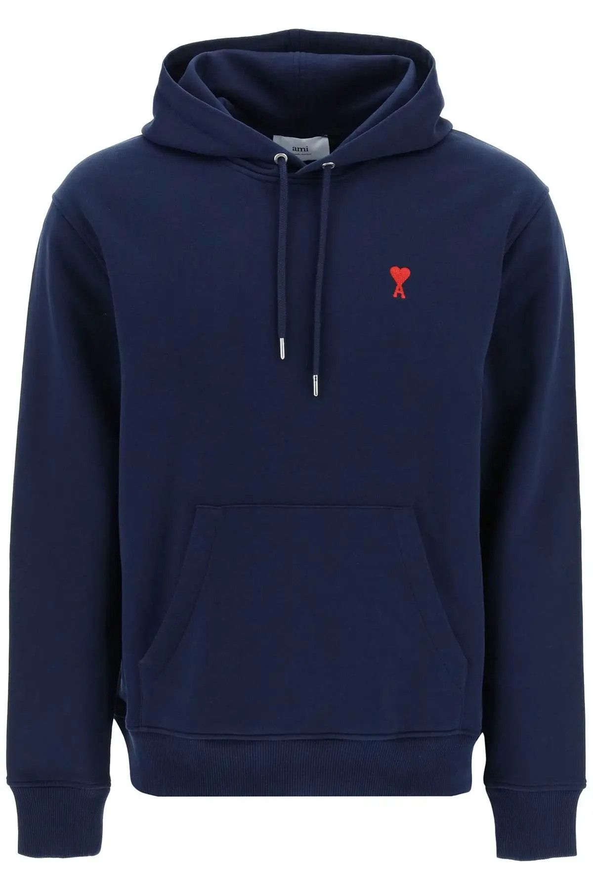 image of Ami O1S22I1N0224 Micro Embroidered Logo Paris Hoodie In Blue, Men's (Size XL)