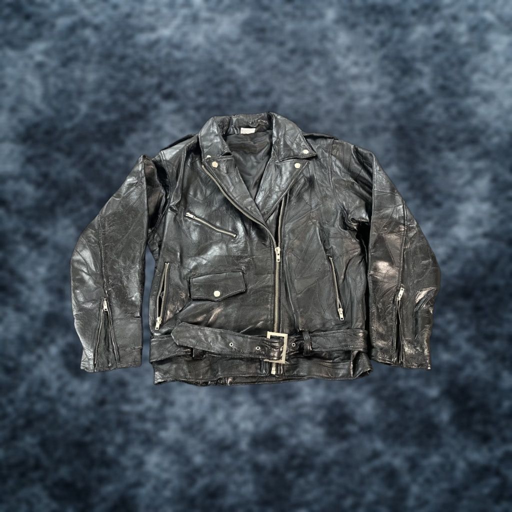 Vintage VINTAGE 1980s Flight Path Black Leather Motorcycle Jacket Size Large Size US L / EU 52-54 / 3 - 1 Thumbnail