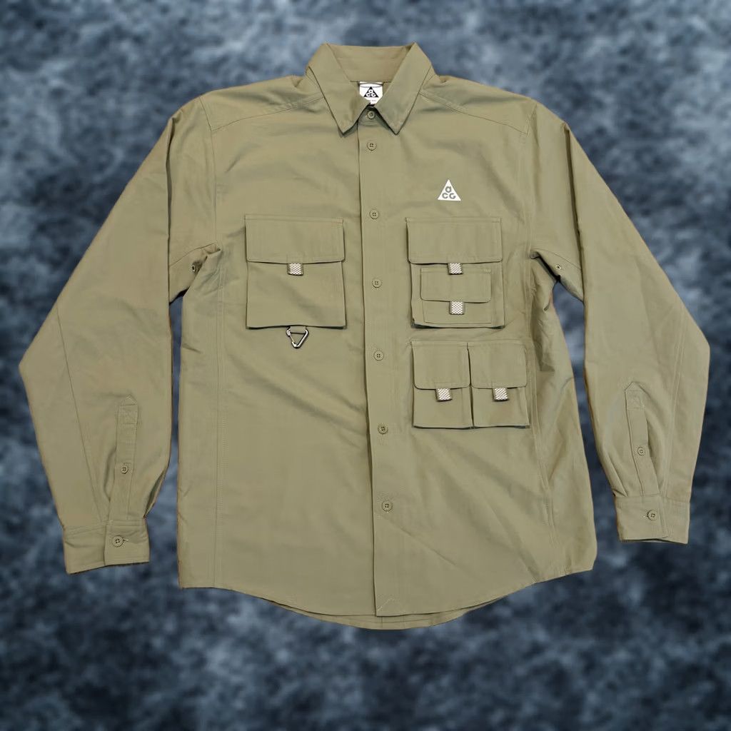Nike VINTAGE? No — Nike Dri-FIT Shirt Men M Long Sleeve Collared Button-Up Pockets Beige Size US M / EU 48-50 / 2 - 1 Thumbnail