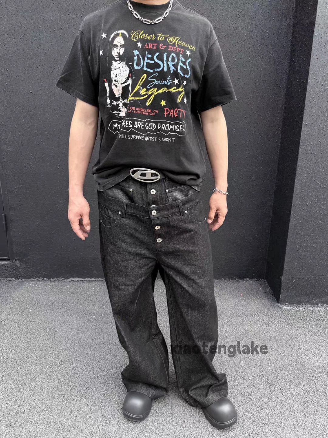 Jean xtl double waist Balenciaga rickowens style baggy jeans Size US 33 - 7 Thumbnail