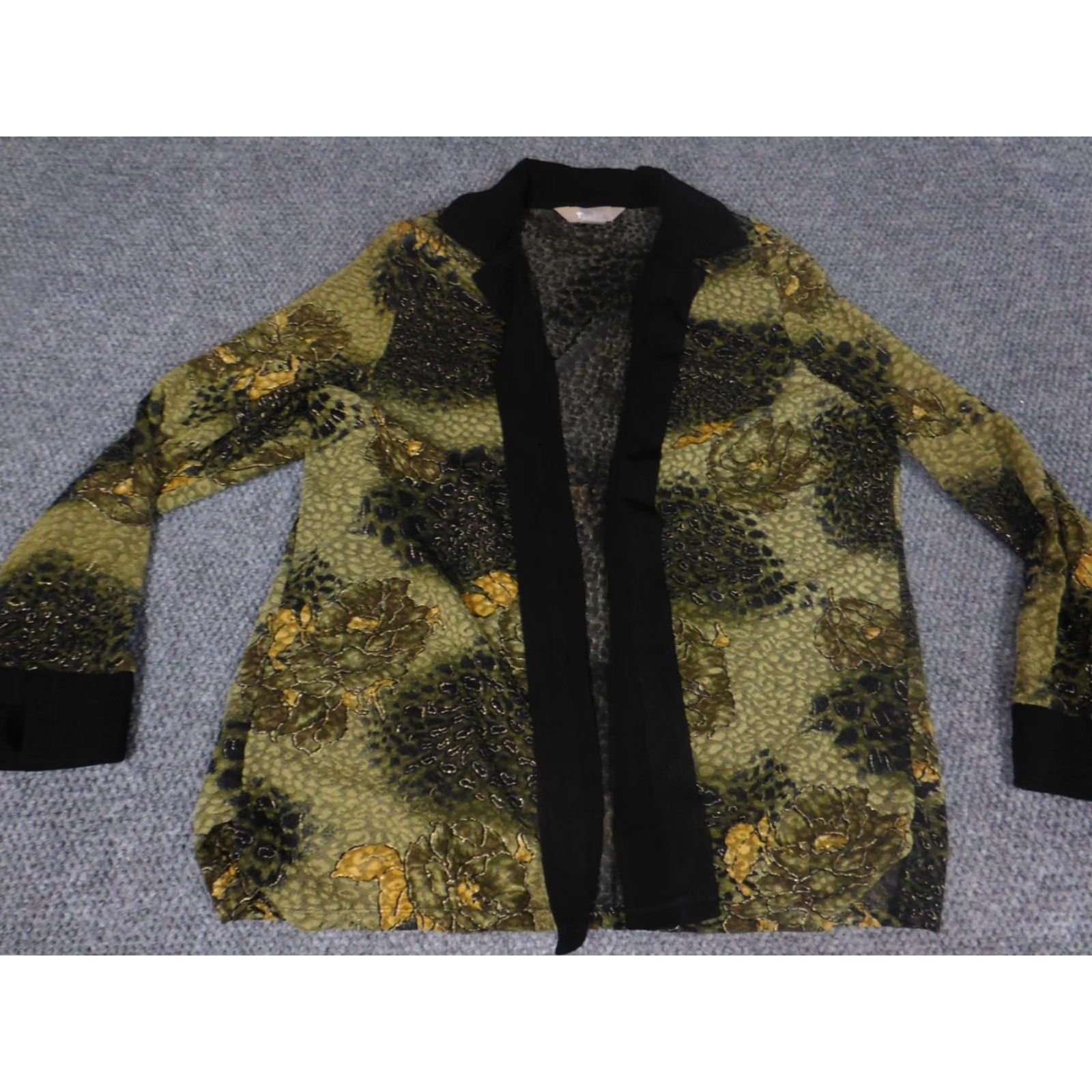 Vintage **Womens Green TanJay Floral Button Collar Stretch Jacket** User: **Green Womens TanJay Floral Button Collar Stretch Jacket** Size L / US 10 / IT 46 - 3 Thumbnail