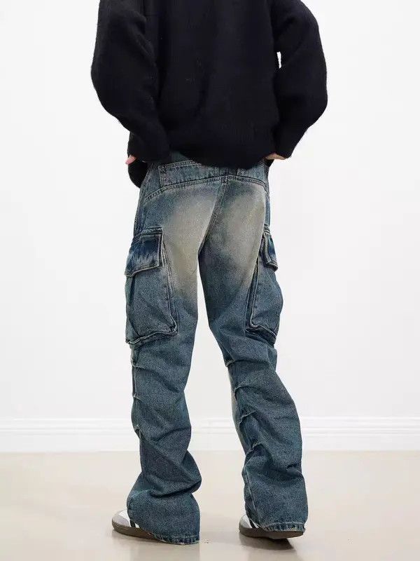 Japanese Brand VIBE washed pocket pleated micro-flare baggy jeans Size US 29 - 8 Thumbnail