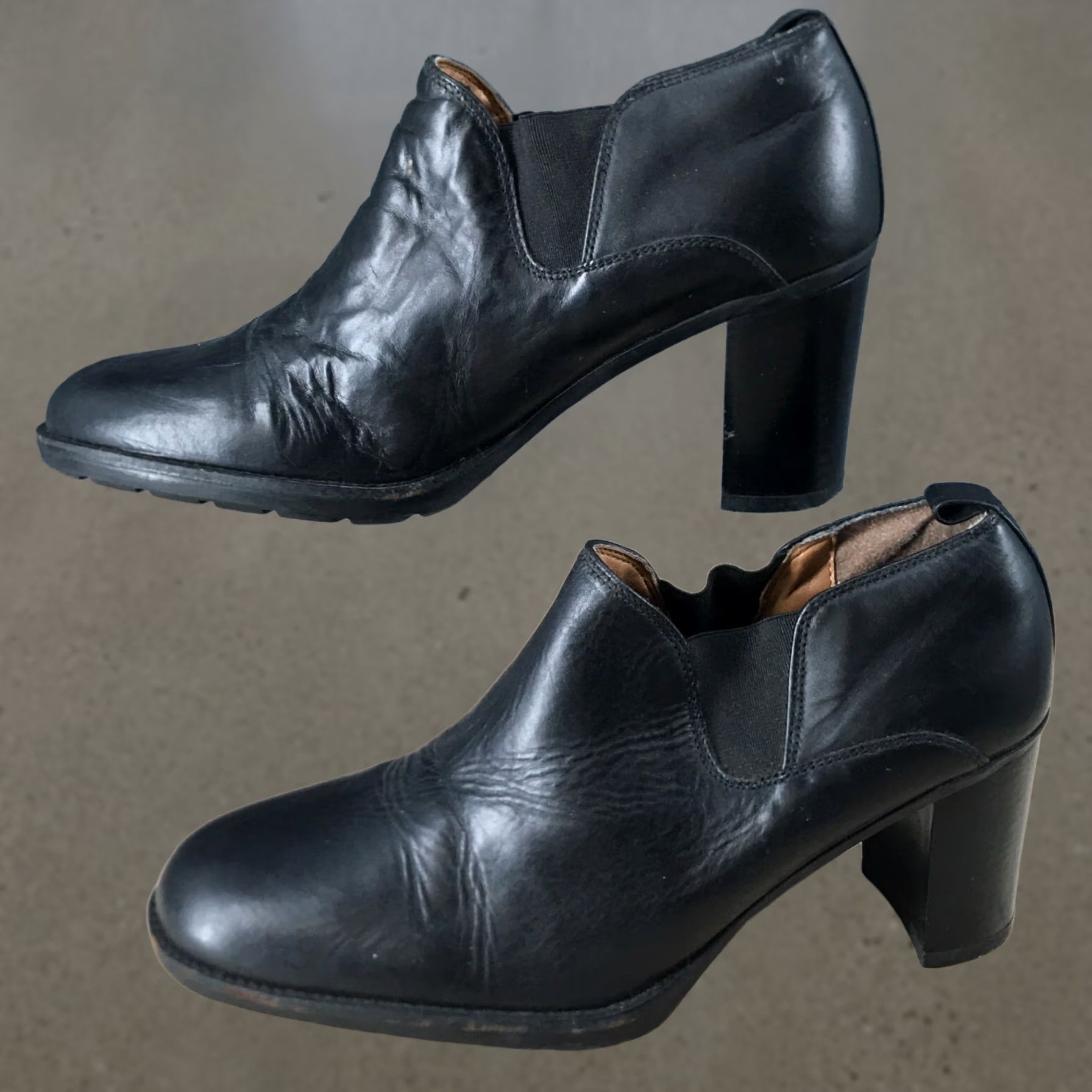 Vintage Bass Heels Womens 7.5 Luna Park Pumps Block Black Leather Round Toe Casual Shoes Size M / US 6-8 / IT 42-44 - 1 Thumbnail