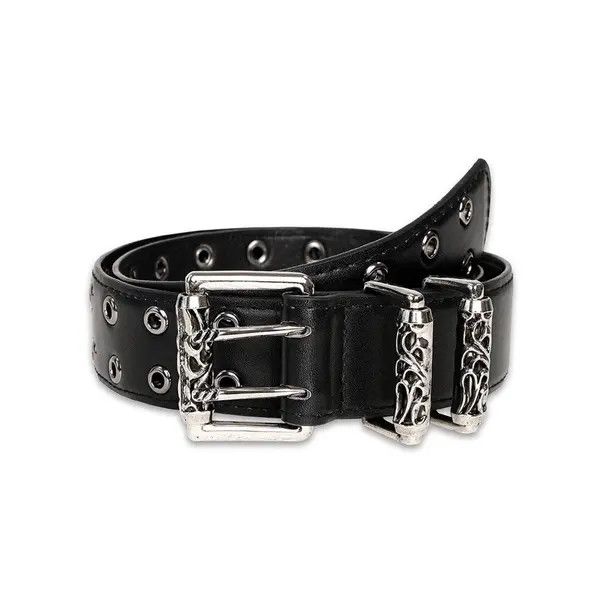 Leather Black Studded Belt with Decorative Buckle Size ONE SIZE - 1 Thumbnail