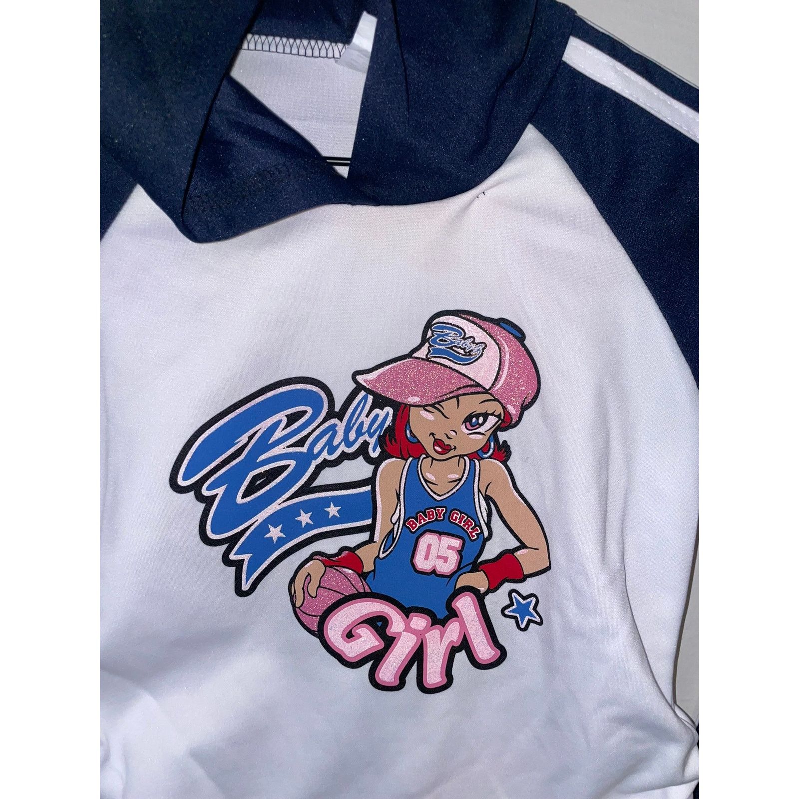 Vintage Y2K Baby Girl Top White Blue Hooded Shirt Tee 2000s 10 Size L / US 10 / IT 46 - 2 Thumbnail