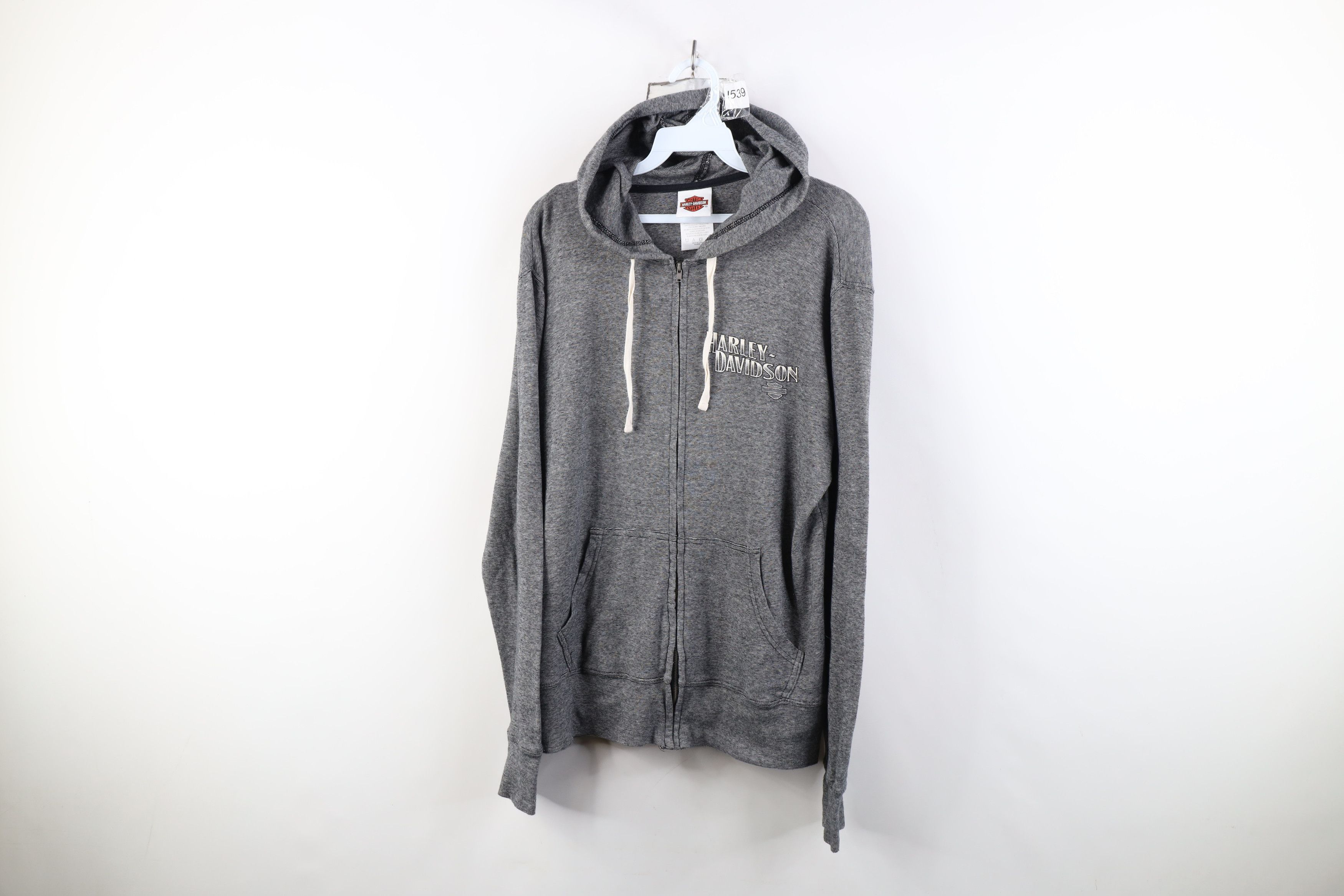Vintage Y2K Harley Davidson Striped Jersey Knit Zip Hoodie