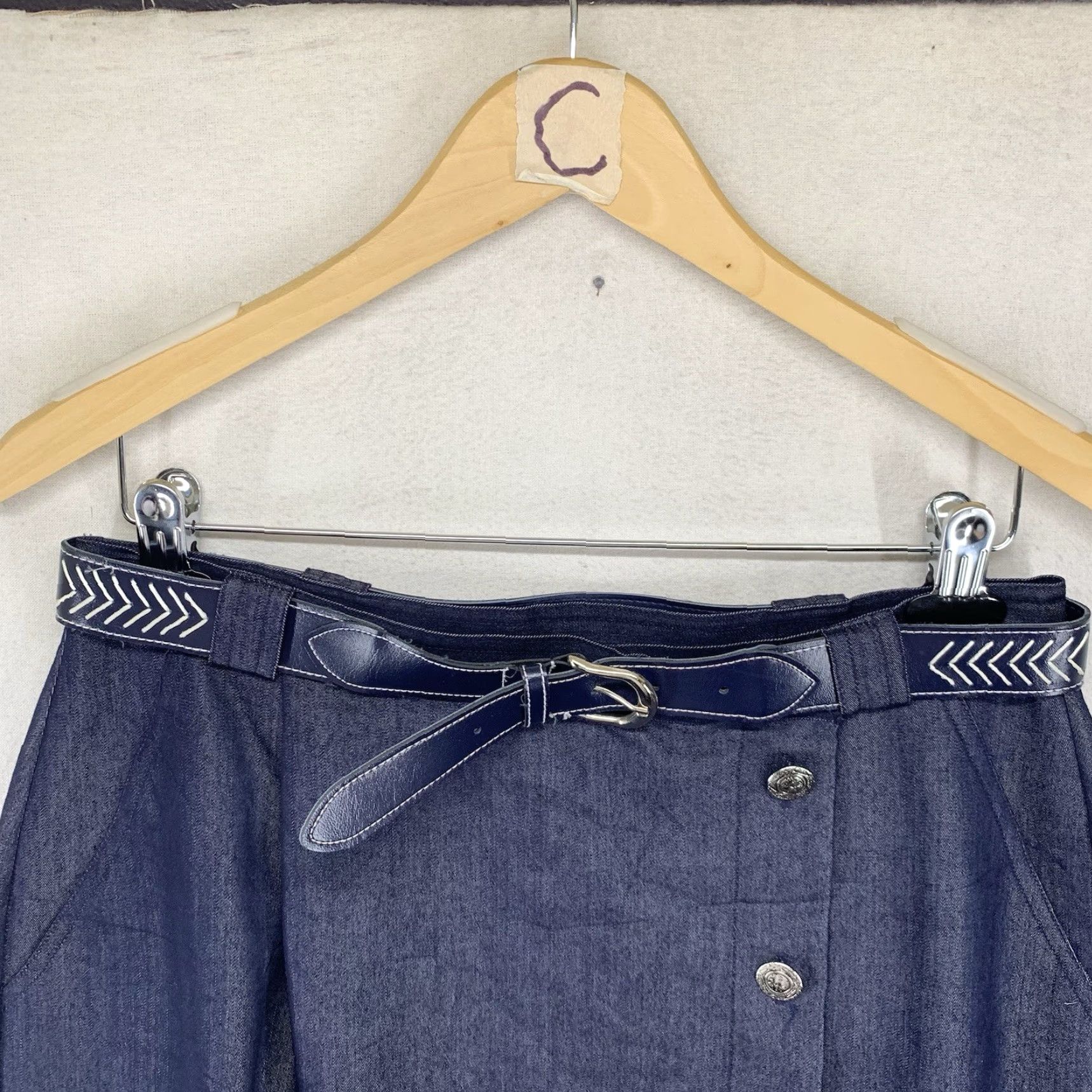Vintage VINTAGE SK & COMPANY Indigo Blue Midi Skirt 14 Buttons Belted Pockets A-Line Womens Regular 14 Blue 90s Southwestern Style Size 36" / US 14 / IT 50 - 3 Thumbnail