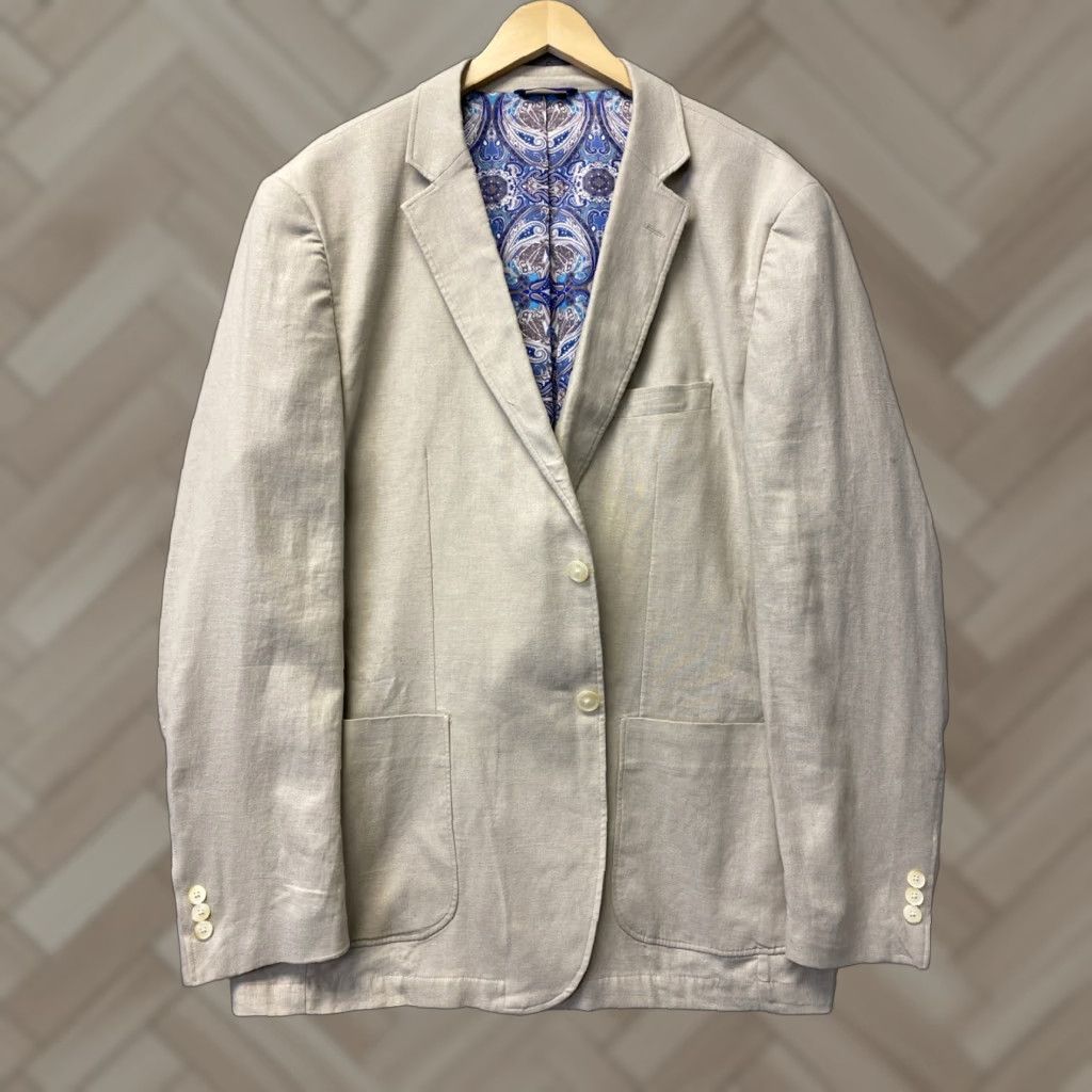 Vintage Alan Flusser Sport Coat Linen Blend Blazer Men XL 46/48 Beige Jacket /126-58 Size 46R - 1 Thumbnail