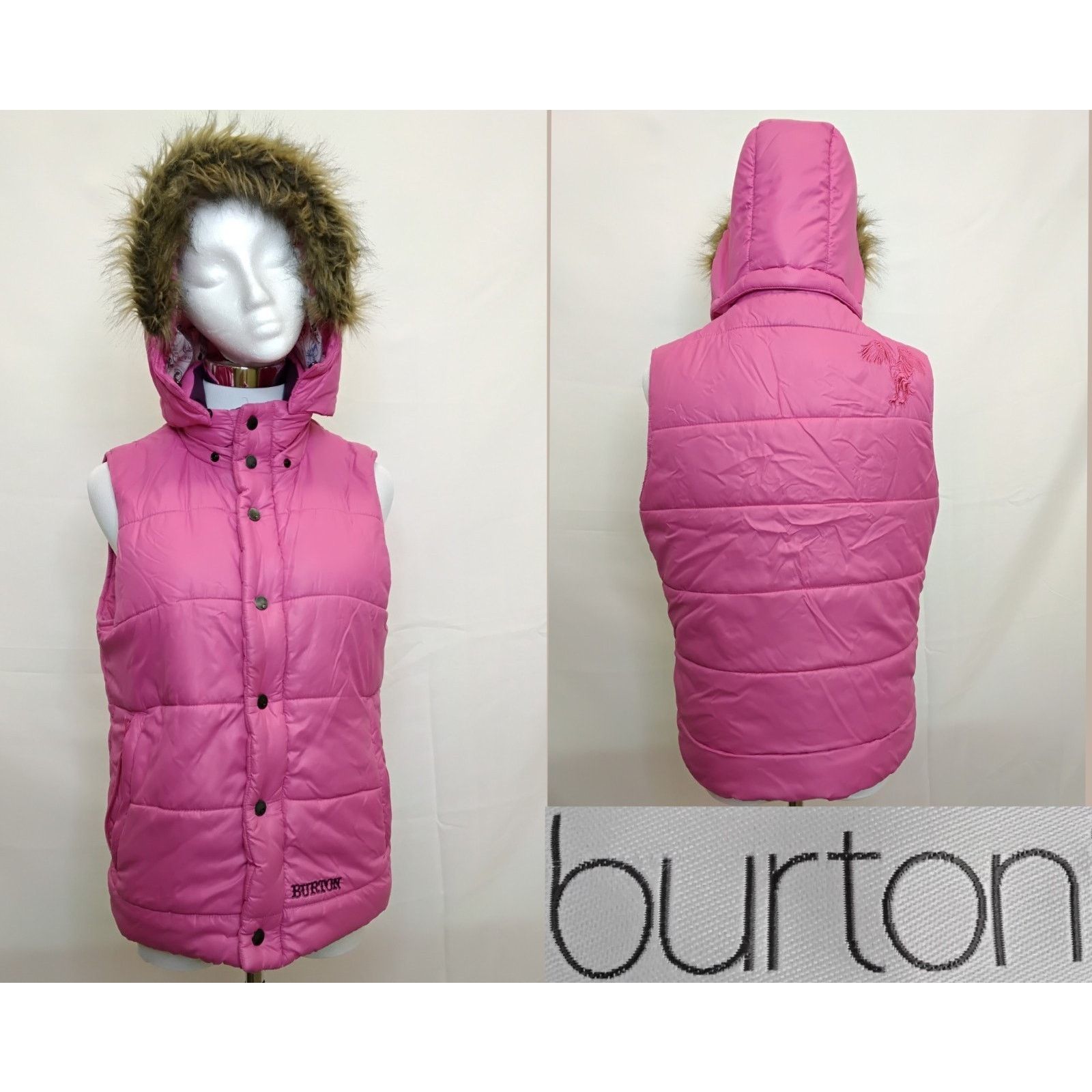 Burton Burton Puffy Vest Women's M Pink Faux Fur Ruff Embroidered Size M / US 6-8 / IT 42-44 - 1 Thumbnail