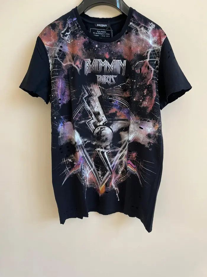 Balmain o1rshd1 Galaxy Logo Tee in Black / Multi Size US M / EU 48-50 / 2 - 9 Thumbnail