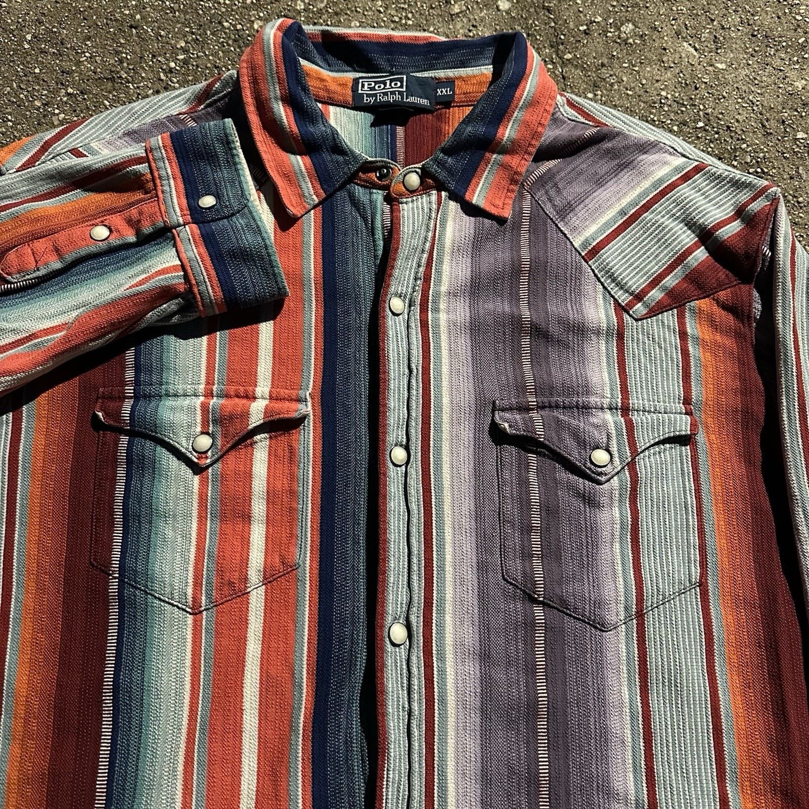 Polo Ralph Lauren × Vintage Vintage Polo Ralph Lauren Striped Western Pearl Snap Shirt Size US XXL / EU 58 / 5 - 2 Thumbnail