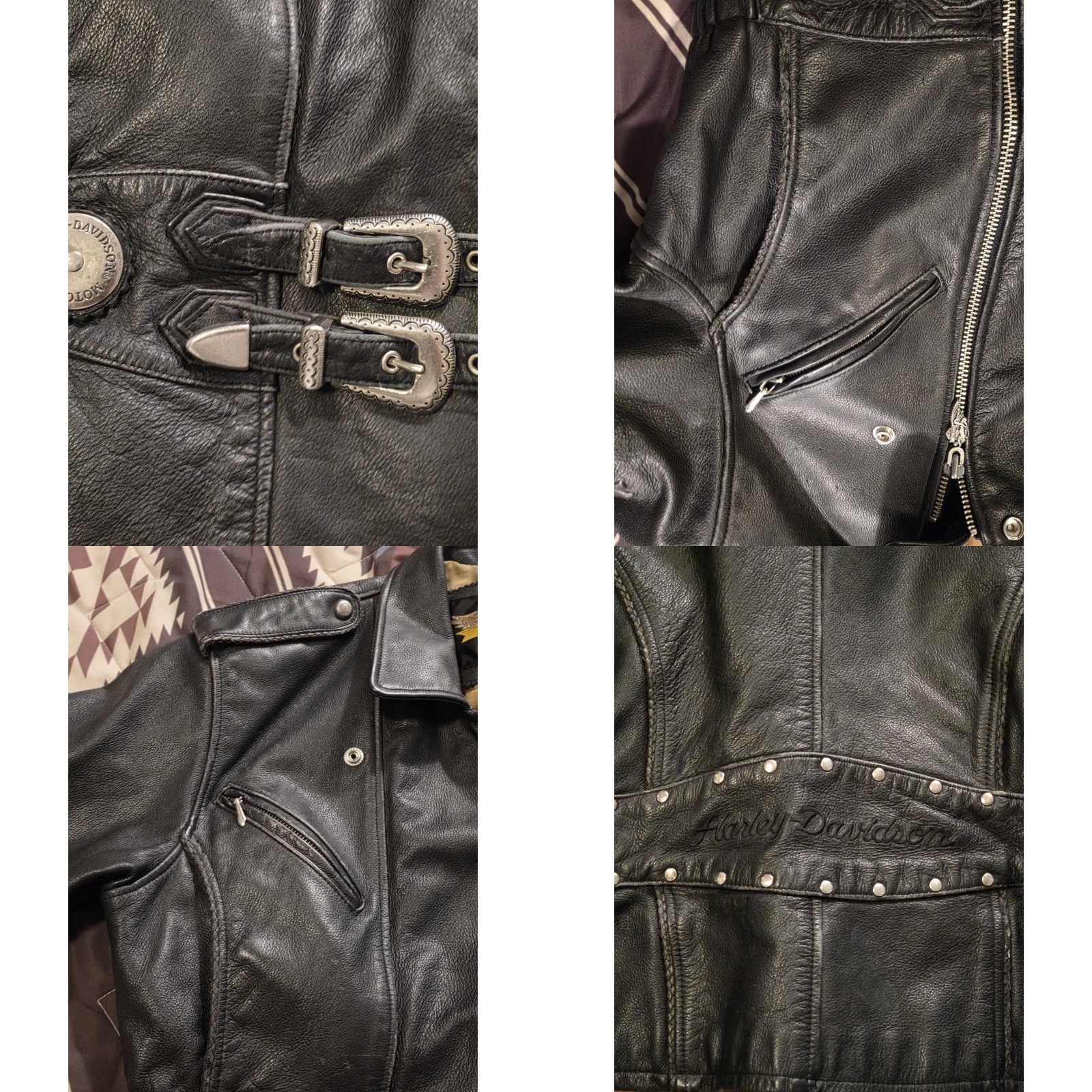 Harley Davidson VINTAGE Harley-Davidson Womens Sierra Rose Embossed Leather Jacket Black Medium Size M / US 6-8 / IT 42-44 - 9 Thumbnail