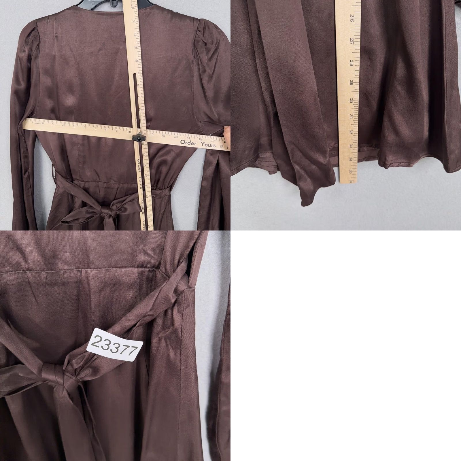 Krisa Krisa Dress Womens XS Brown Satin Wrap Long Sleeve Mini Made In USA Party NWT Size XS / US 0-2 / IT 36-38 - 9 Thumbnail