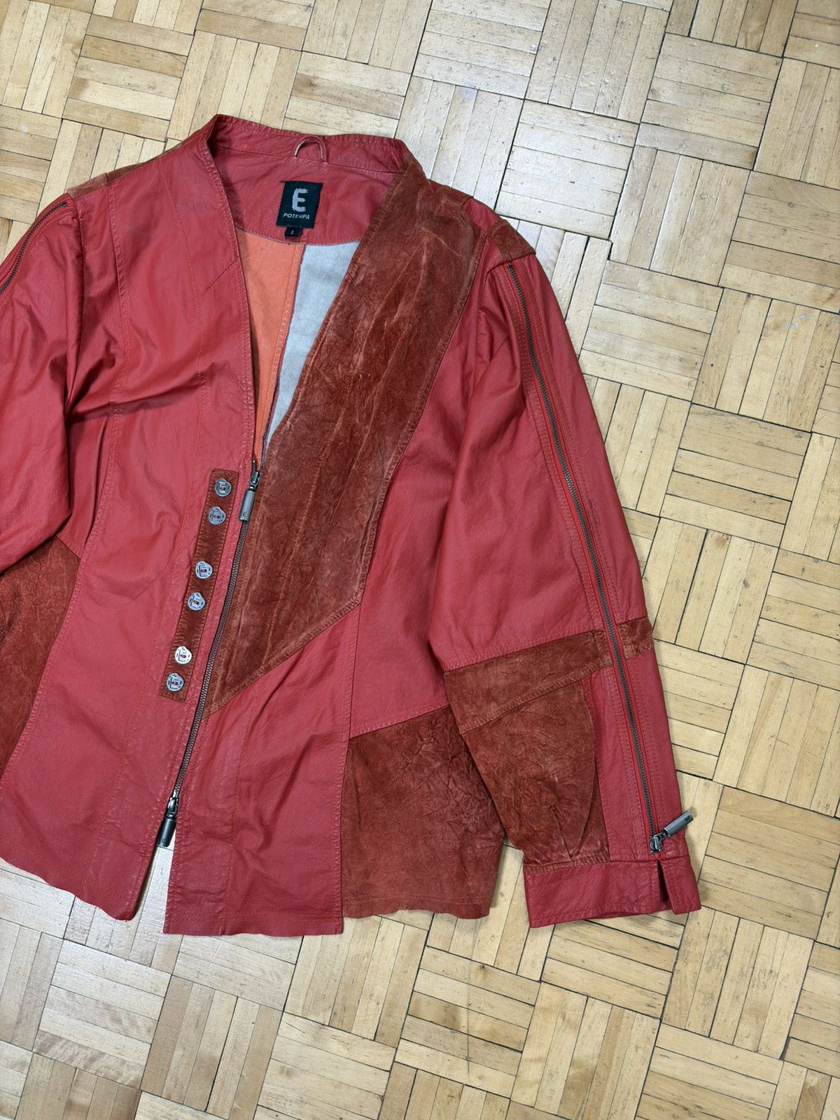 Vintage Burgundy Leather Patchwork Boho Hippie Jacket Size L / US 10 / IT 46 - 4 Thumbnail