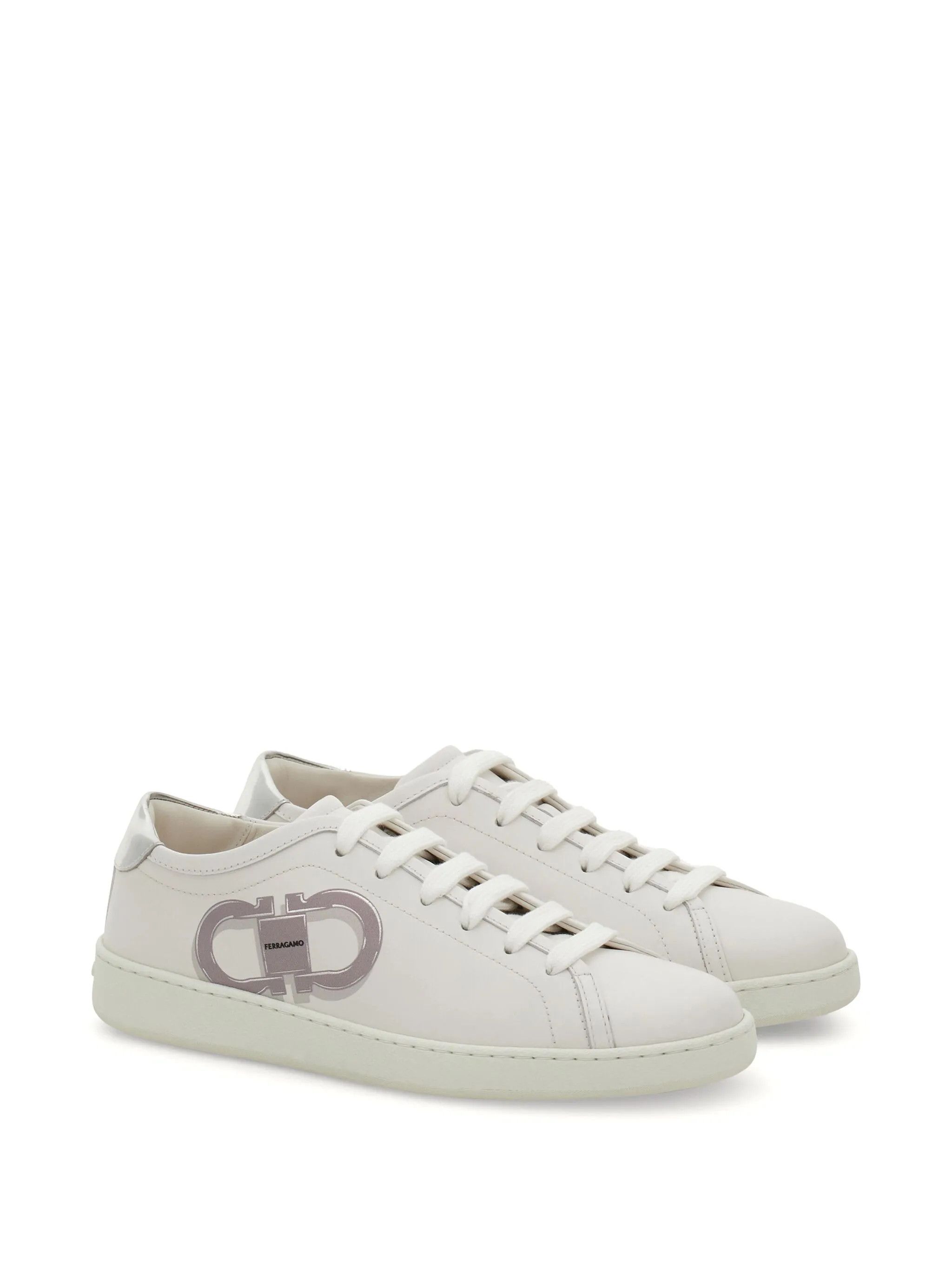 Salvatore Ferragamo o1s1rm0526 Double Gancini Low-Top Sneakers in White Size US 6 / IT 36 - 2 Thumbnail