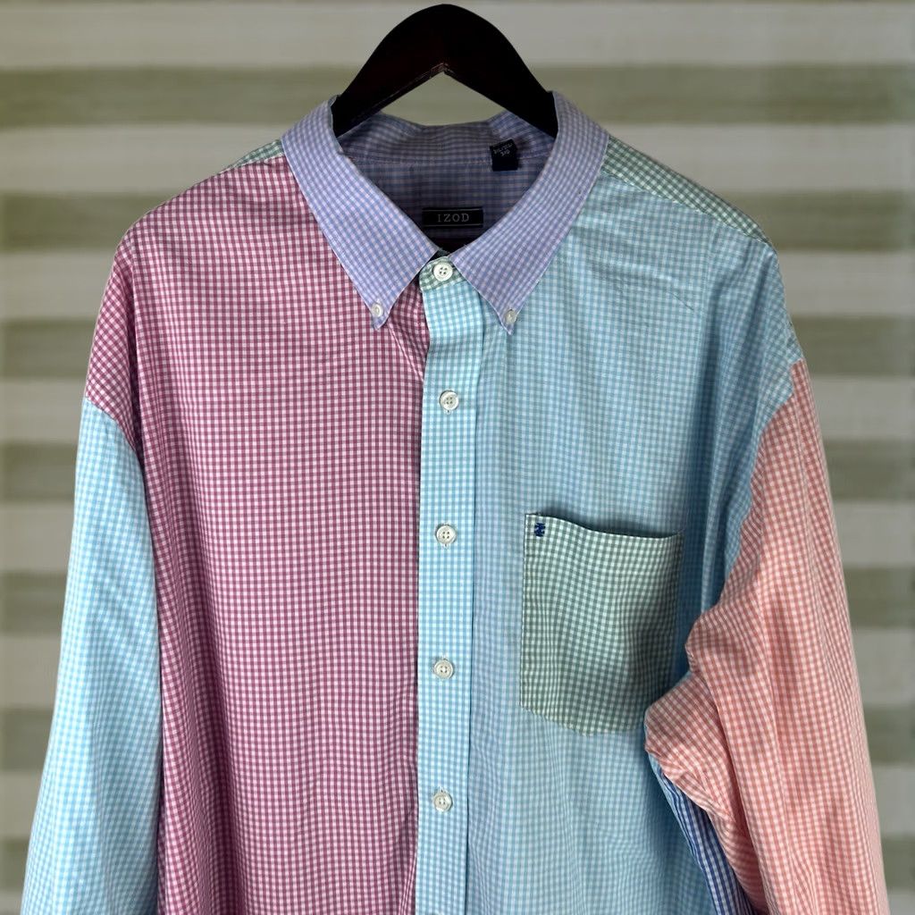 Izod IZOD Men's Multicolor Checkered Gingham Long Sleeve Button-Up Shirt 3XL Mens Regular Button-Down Collared Classic Shirt Size US XXL / EU 58 / 5 - 1 Thumbnail