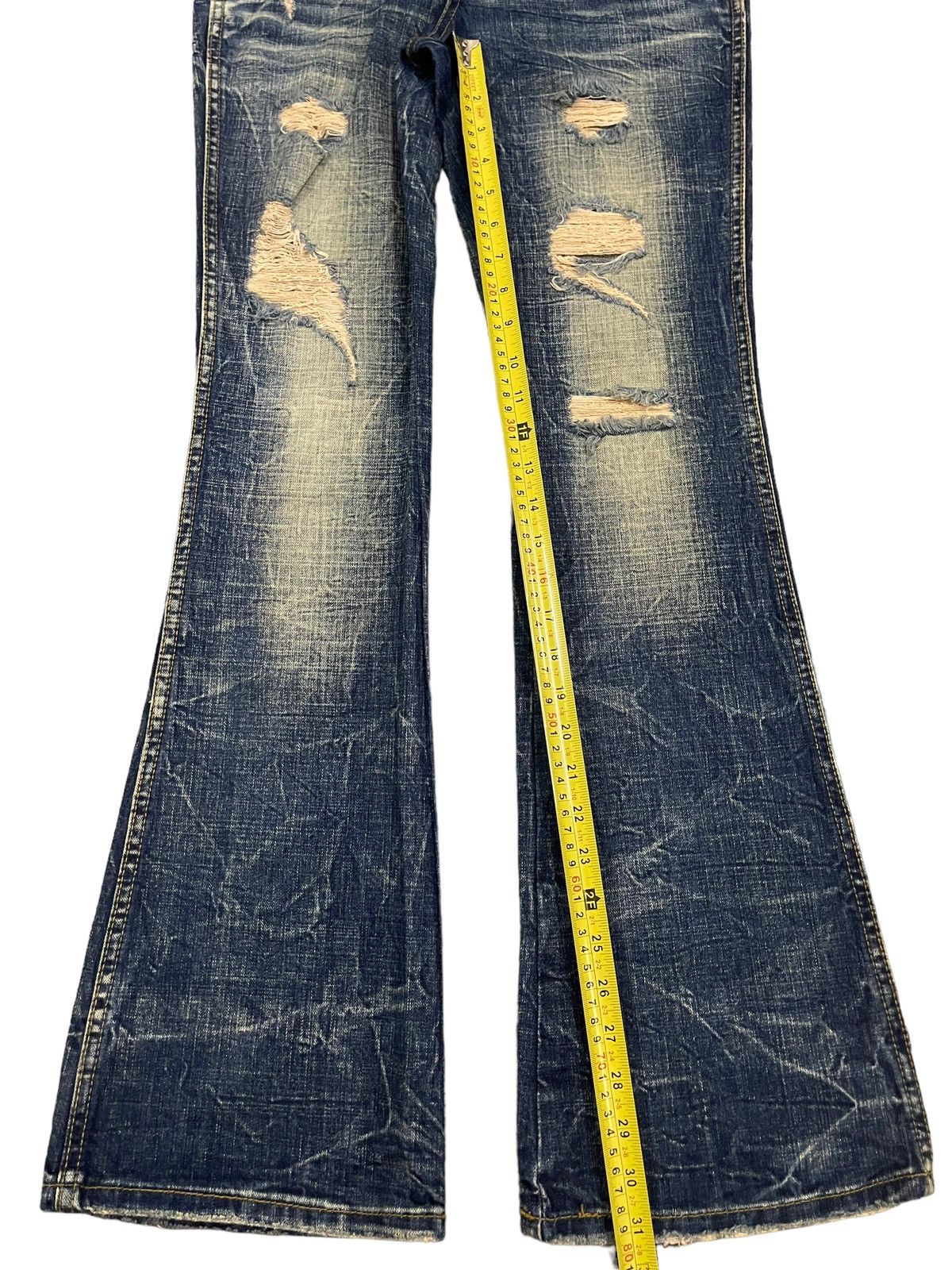 14th Addiction Vintage Japanese Brand Blue Wash Distressed Flare Jeans Size US 30 / EU 46 - 12 Thumbnail