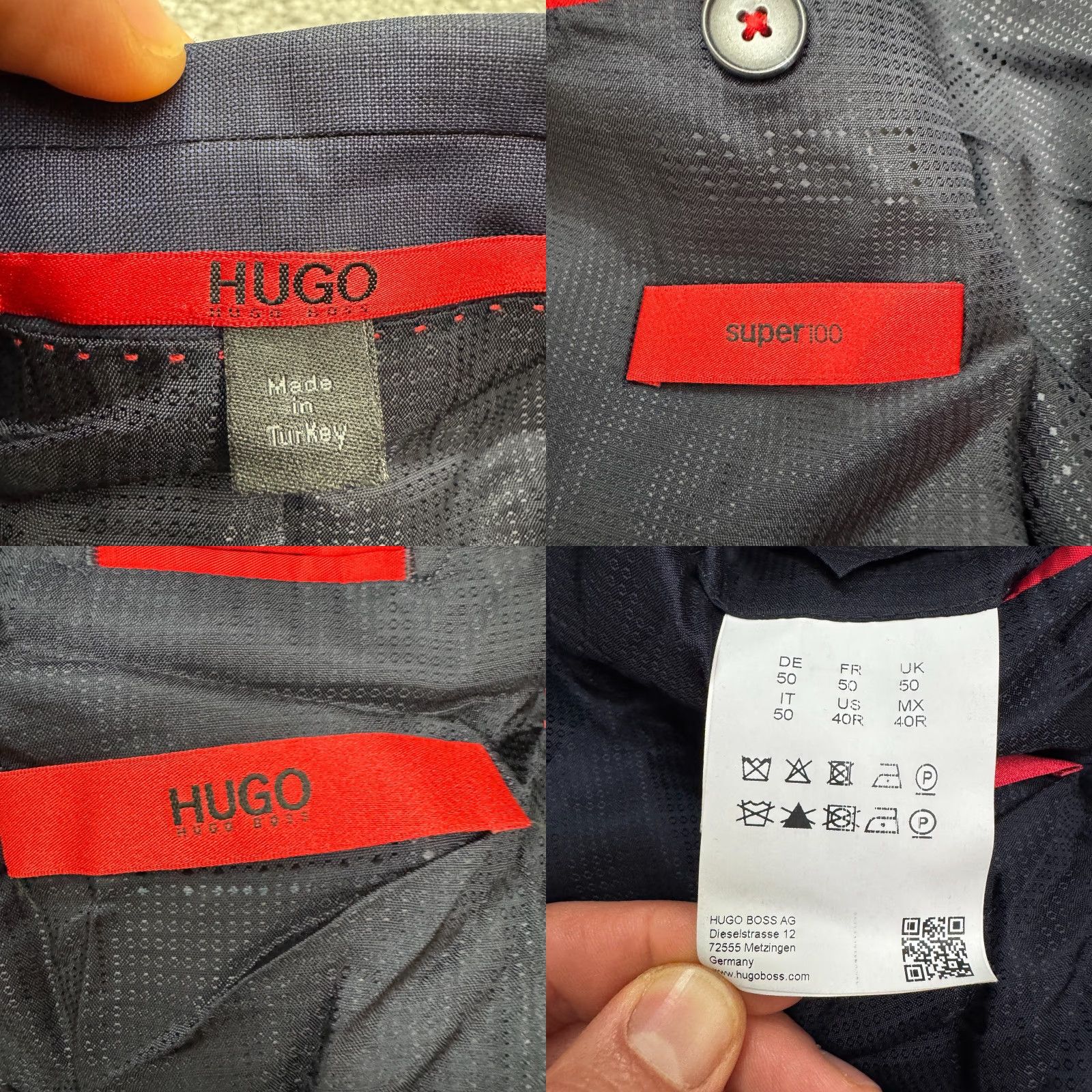 Hugo Boss HUGO BOSS Super100 Virgin Wool Slim Fit Blazer Jacket Mens 40R Navy Blue Size 40R - 8 Thumbnail