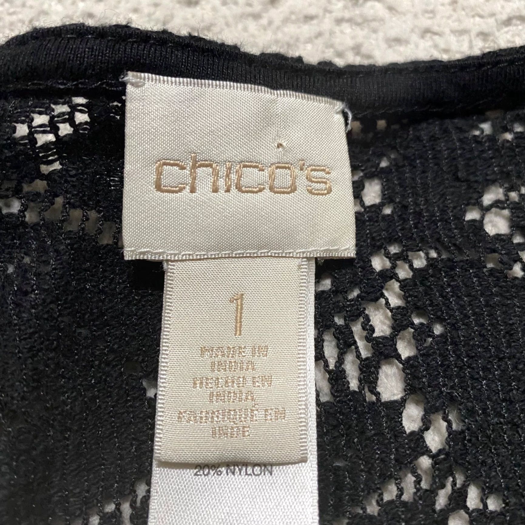 Vintage Chico's Blouse Shirt Womens Medium Black Lace Bell Sleeve Round Neck Crop Boho Size M / US 6-8 / IT 42-44 - 3 Thumbnail