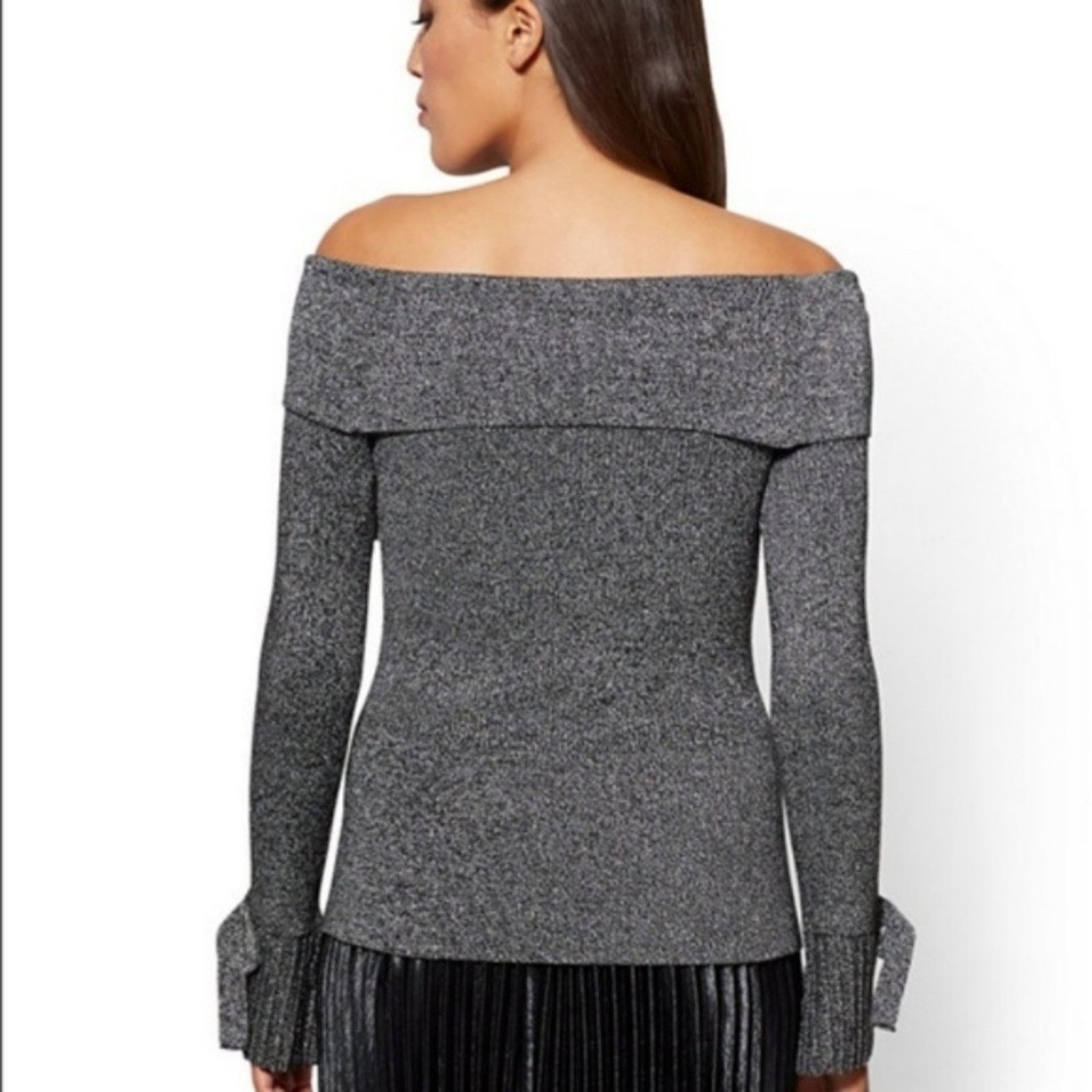 Other New York & Company Gray Metallic Off Shoulder Top Size S / US 4 / IT 40 - 5 Thumbnail