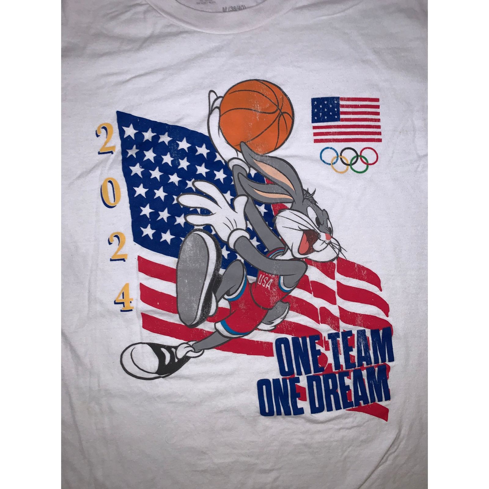 Team USA Olympics 2024 Bugs Bunny Basketball T Shirt M White