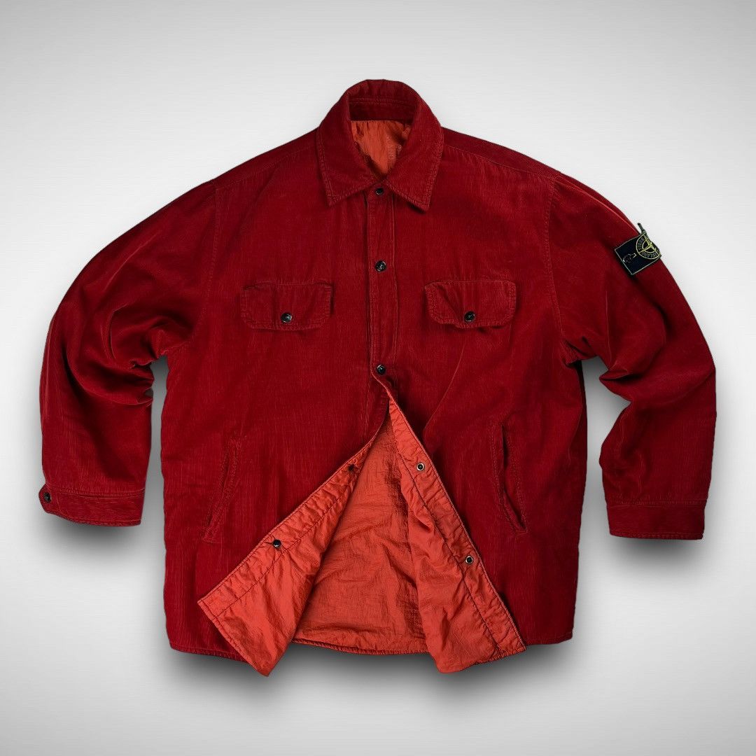 image of Stone Island Reversible Corduroy Thermical Jacket (Aw95) in Red, Men's (Size Large)