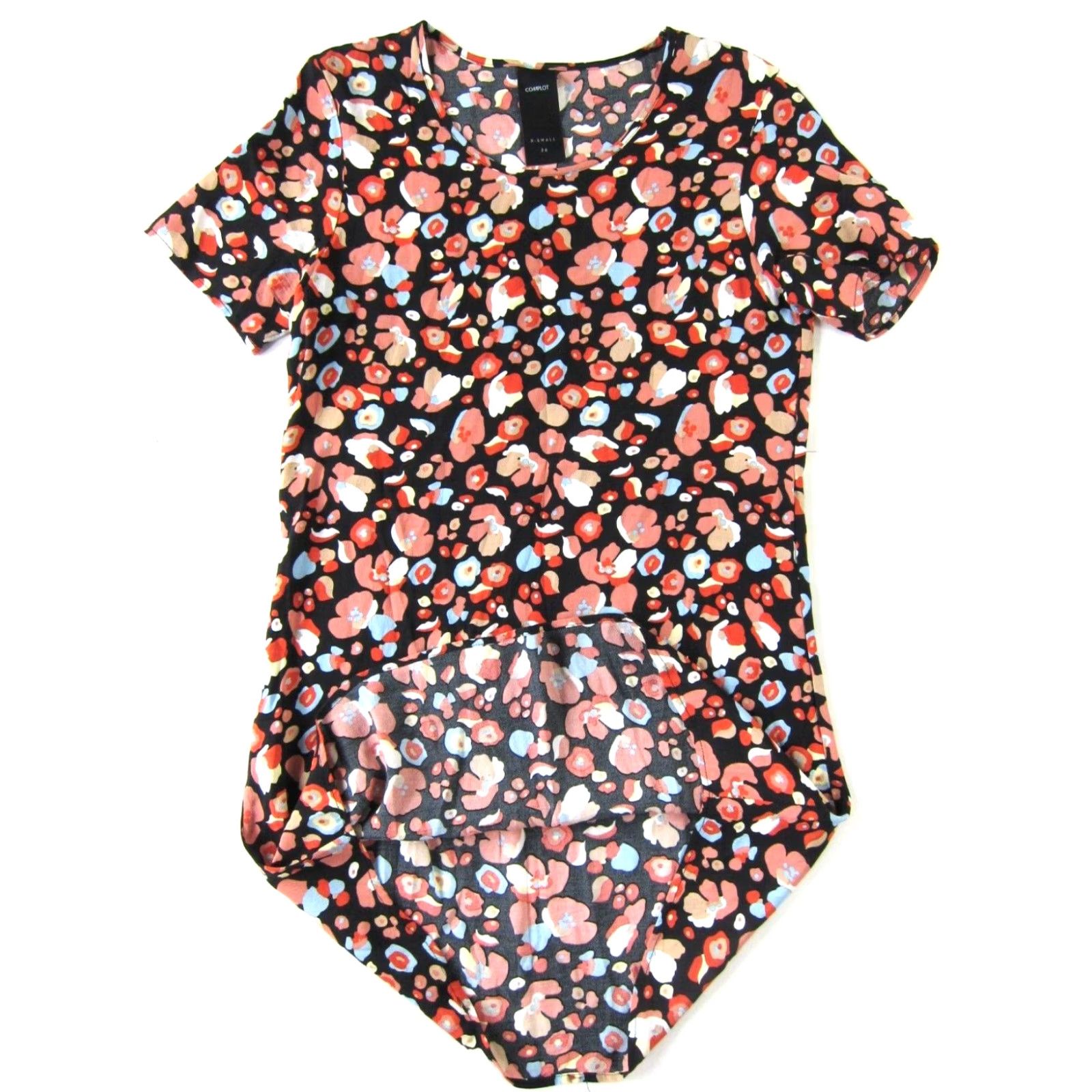 Vintage Complot Black Blue Pink Yellow Floral Short Sleeve Tunic Shift Dress Women XS Size 26" / US 2 / IT 38 - 6 Thumbnail
