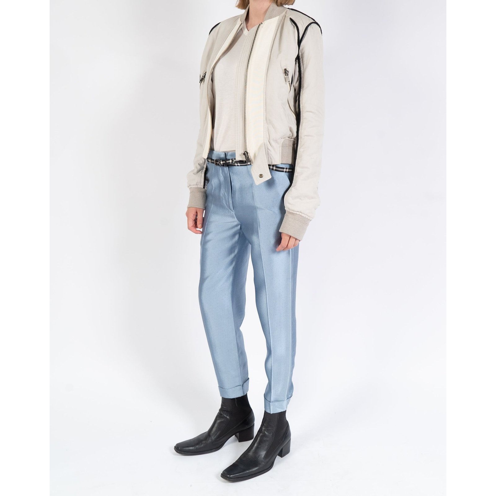 Haider Ackermann SS18 Cropped Bomber Jacket in Cream Cotton & Viscose Size S / US 4 / IT 40 - 2 Thumbnail