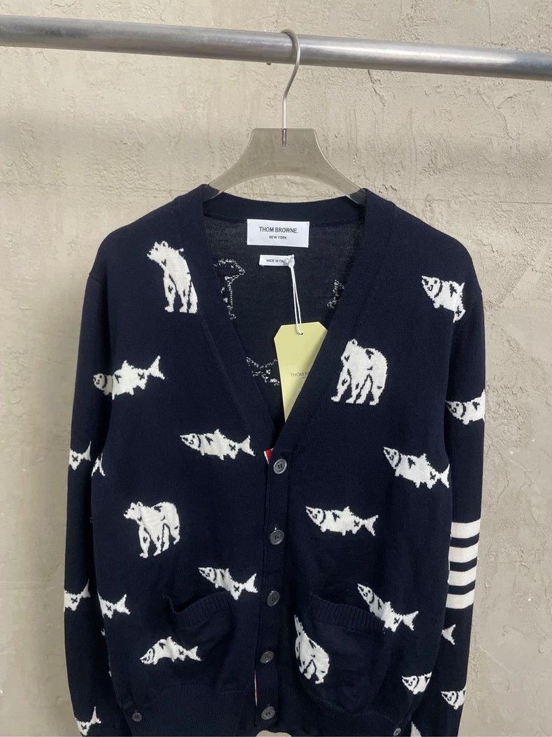 Thom Browne Thom browne Dark blue zoo four-striped wool knitted cardiga Size US XS / EU 42 / 0 - 3 Thumbnail