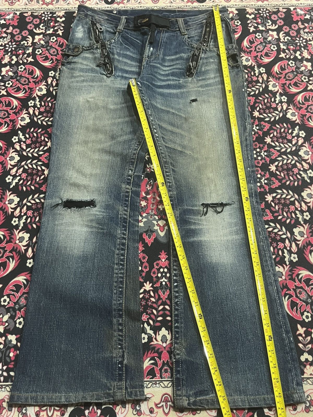 semanticdesign Vintage Semantic Design Chain Zipper Distressed Flare Jeans Size US 32 / EU 48 - 14 Thumbnail