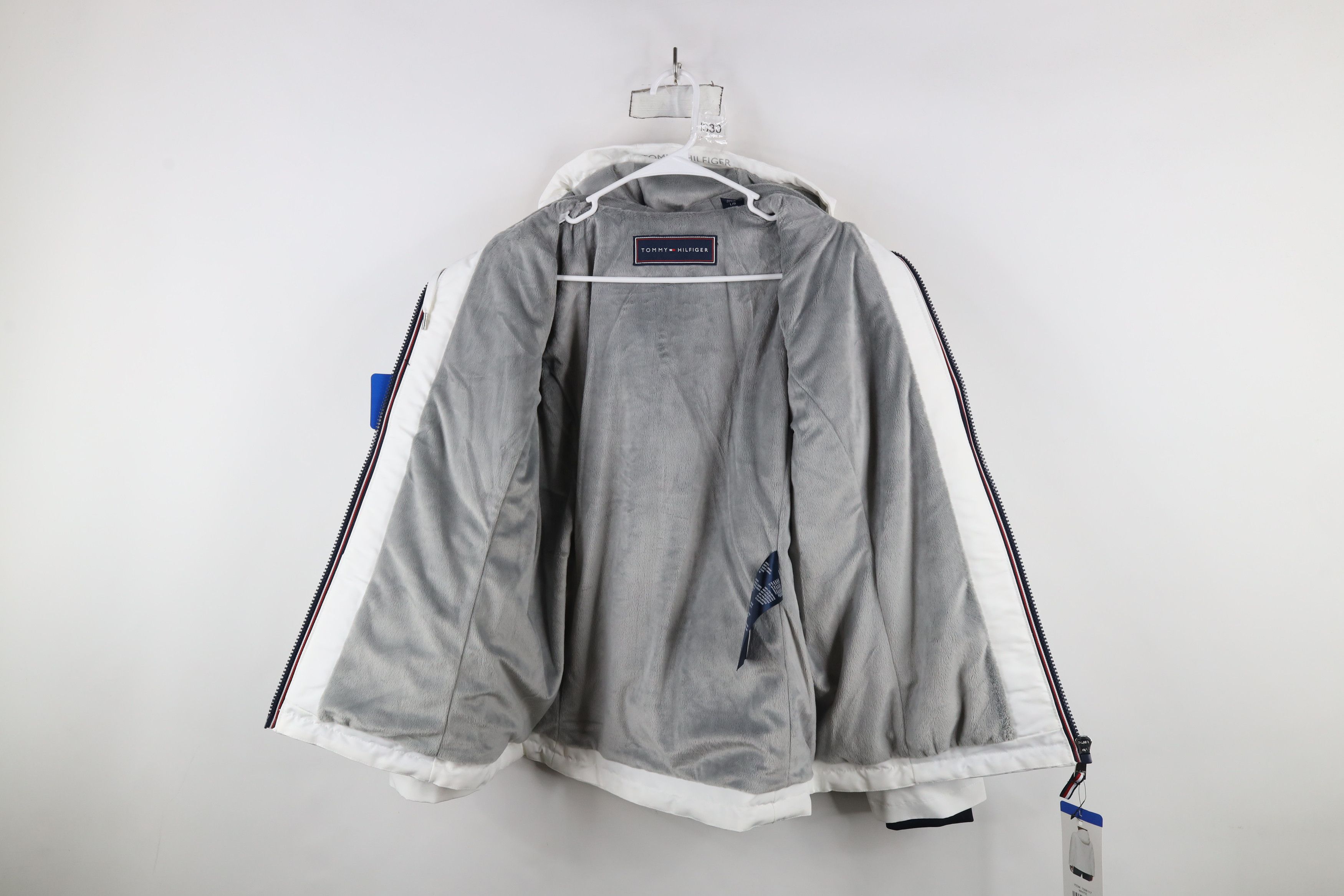 Tommy Hilfiger × Vintage New Tommy Hilfiger Fleece Lined Full Zip Hooded Jacket White Size L / US 10 / IT 46 - 8 Thumbnail