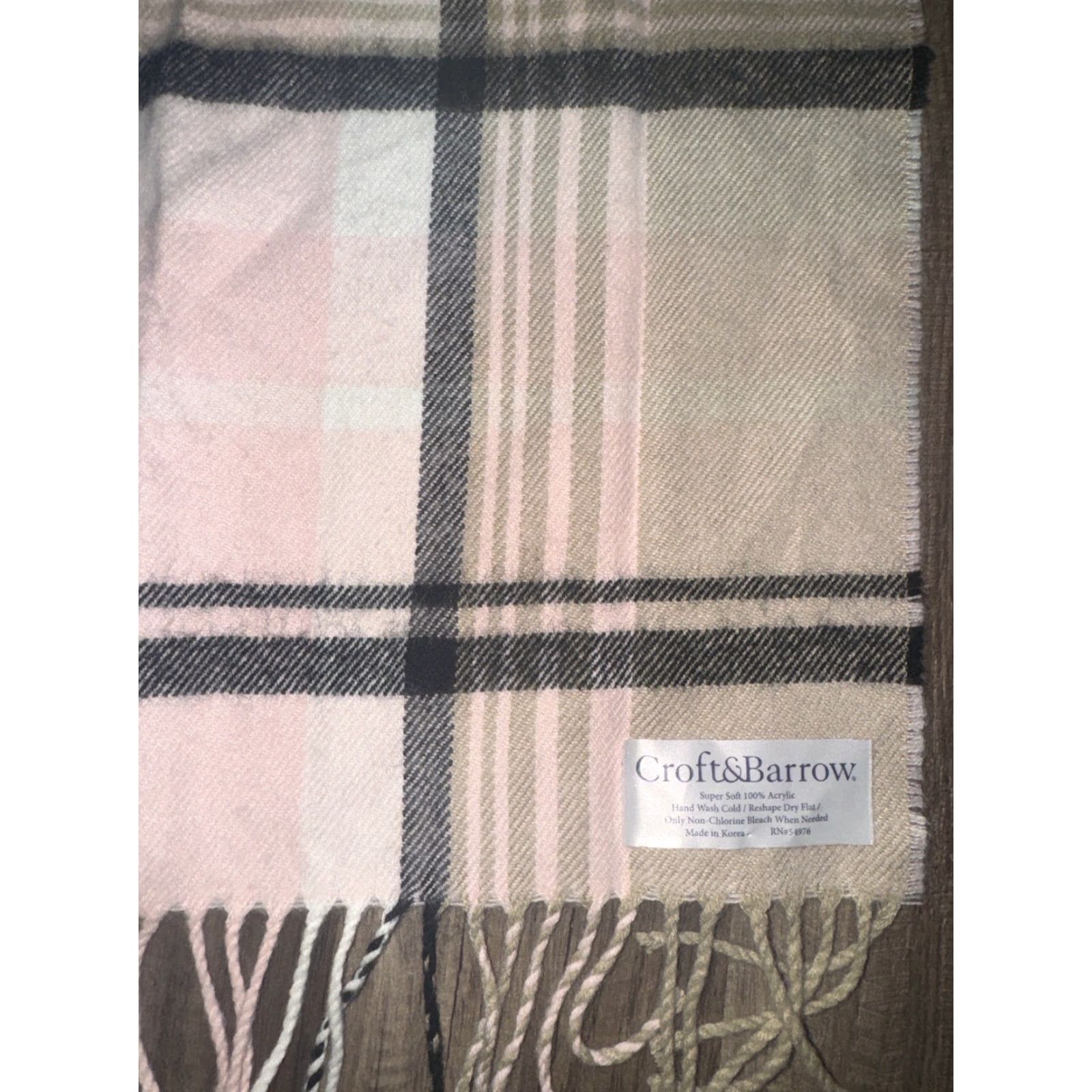 Croft & Barrow Croft & Barrow Plaid Scarf Pink Tan Women Cotton Size ONE SIZE - 2 Thumbnail