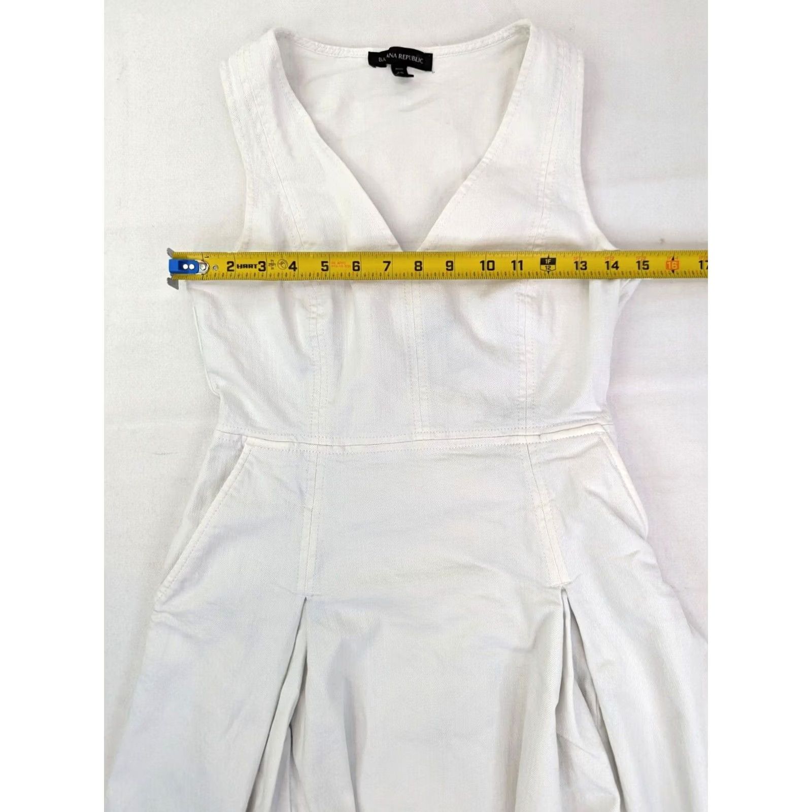 Banana Republic Banana Republic Dress Women 6P White Denim Sleeveless V-Neck Flare (24 W x 30 L) Size M / US 6-8 / IT 42-44 - 5 Thumbnail