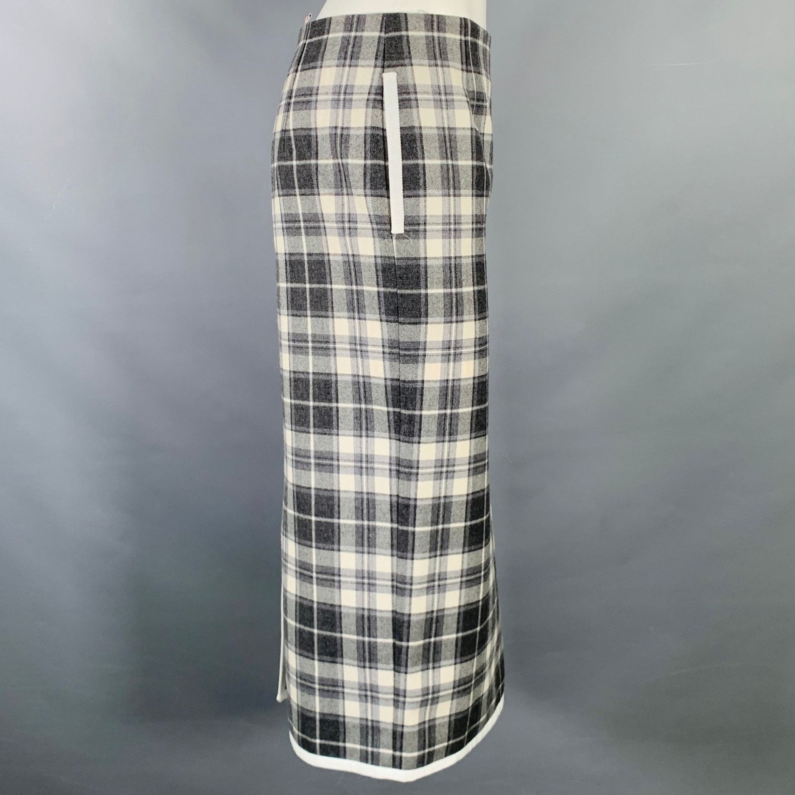 Thom Browne THOM BROWNE Grey Cream Wool Plaid Pencil Mid-Calf Skirt Size 25" / US 0 / IT 36 - 2 Thumbnail