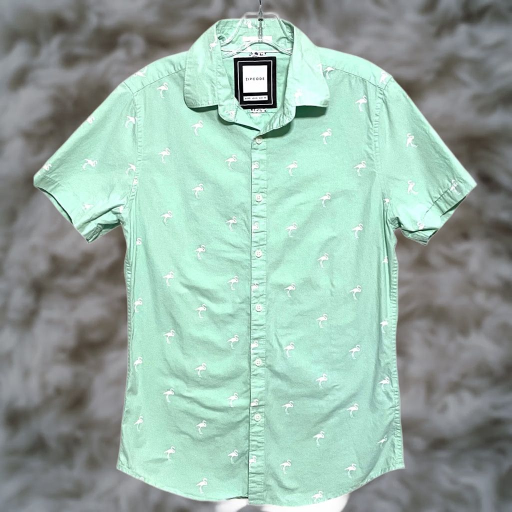 Gloverall Zip Code Shirt Men S Flamingo Birds All Over Print Button Summer Vacation Resort Size US S / EU 44-46 / 1 - 1 Thumbnail