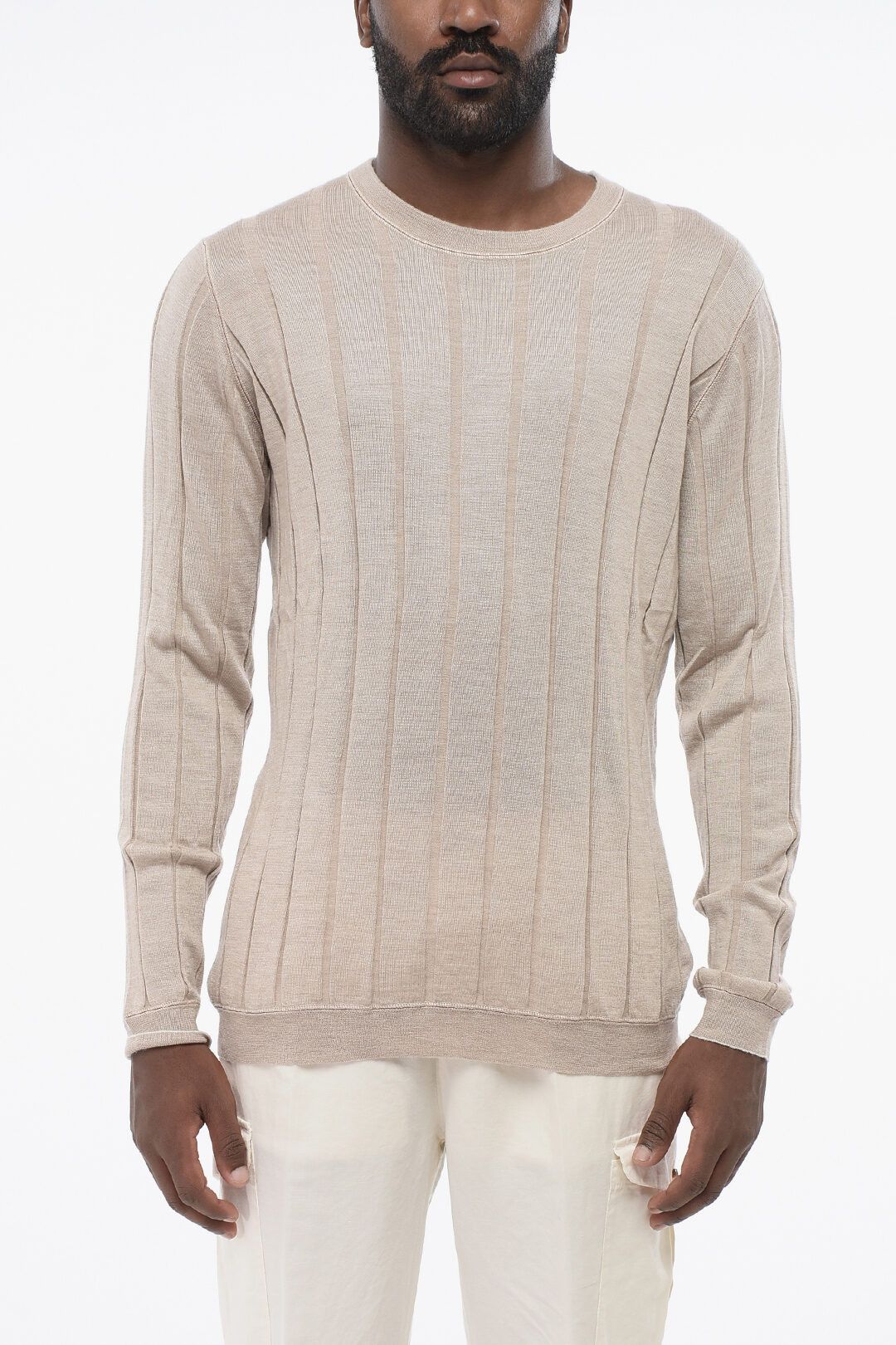Brunello Cucinelli og1mm0725 Ribbed Cashmere Blend Sweater in Beige Size US XL / EU 56 / 4 - 1 Thumbnail