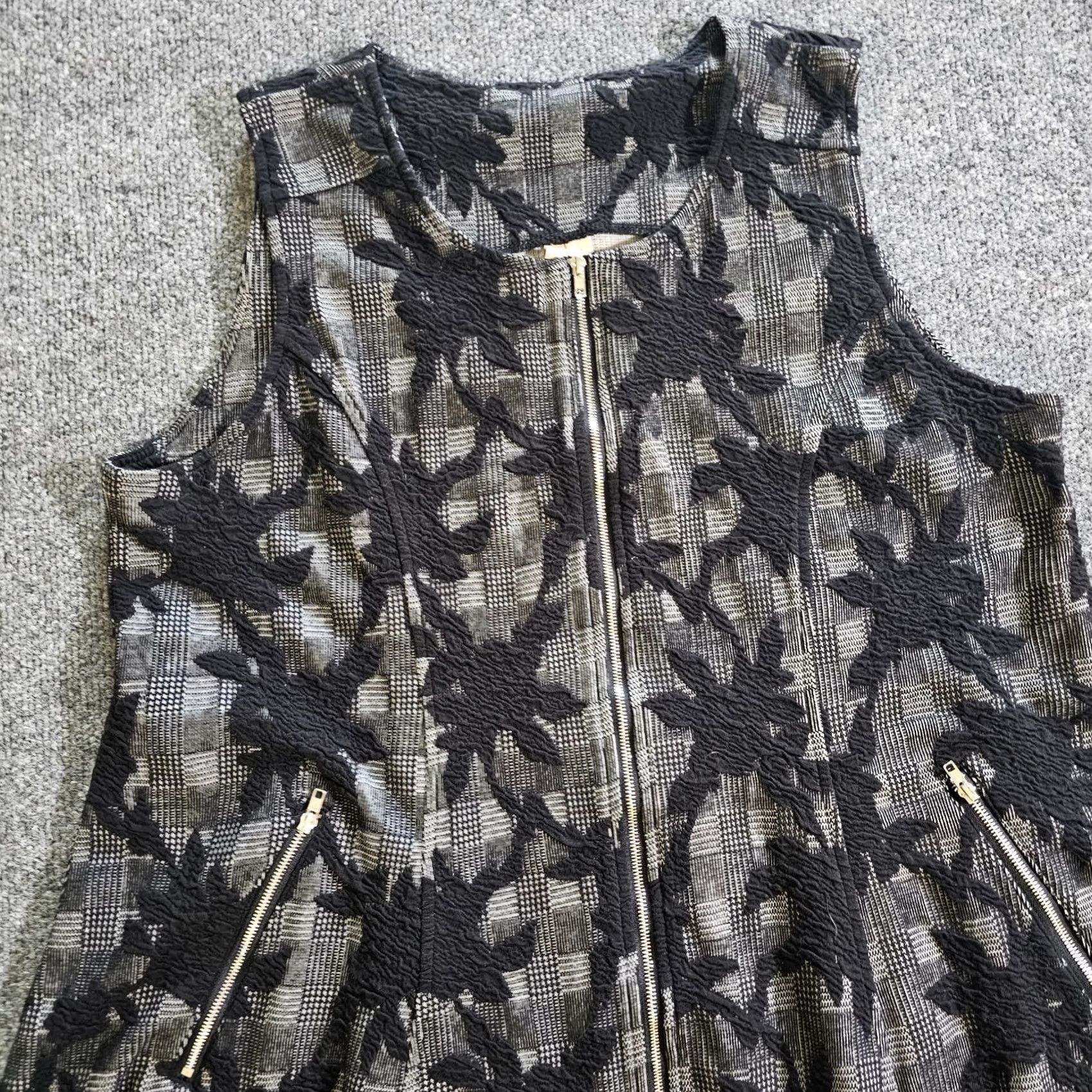 Vintage Comfy USA Tunic Blouse Sleeveless Zipper Front Black Tweed Medium Casual Women’s Shirt Size M / US 6-8 / IT 42-44 - 2 Thumbnail