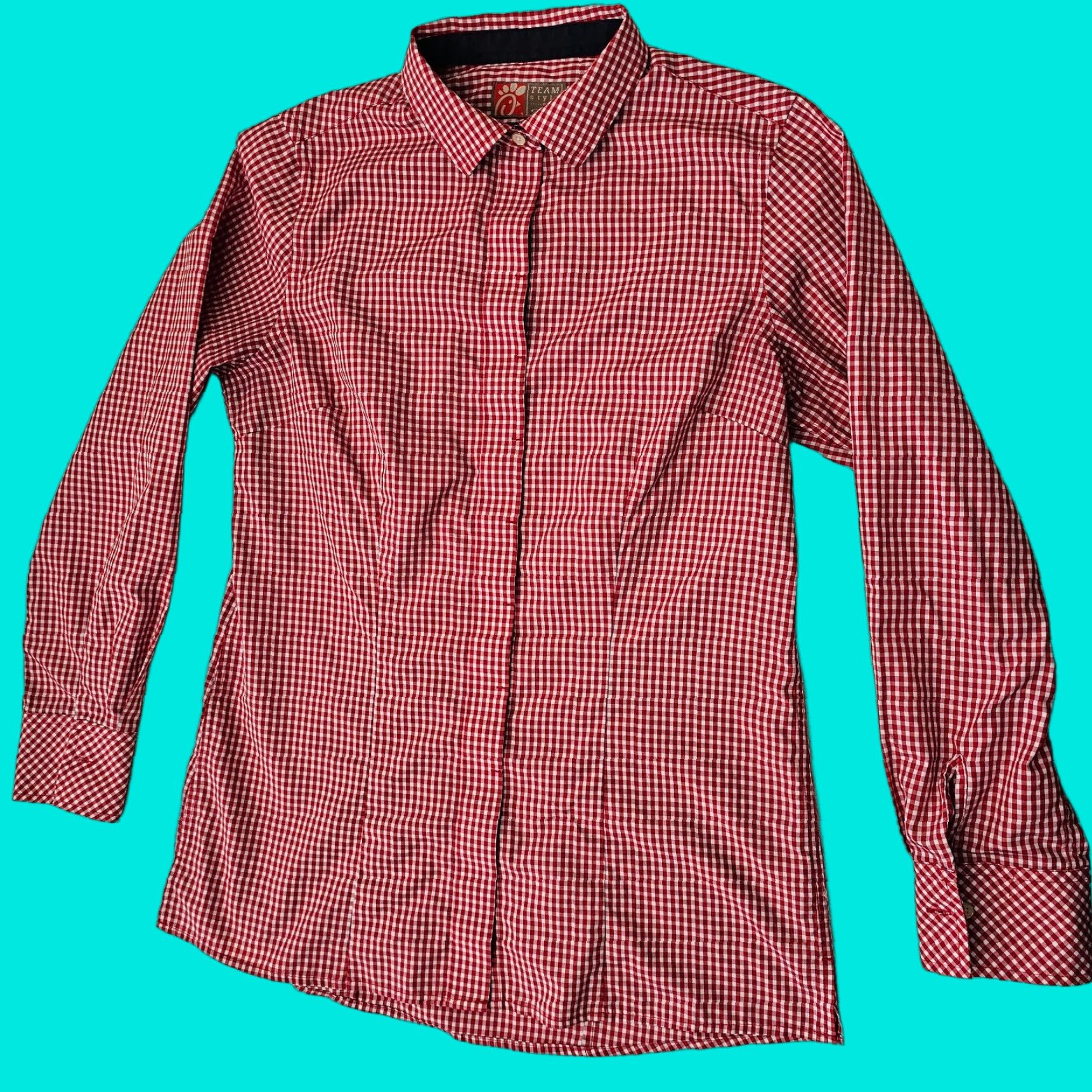 Vintage oobe Chik Fil A Uniform Shirt Women M Red White Check Button Up Style Team Size M / US 6-8 / IT 42-44 - 1 Thumbnail