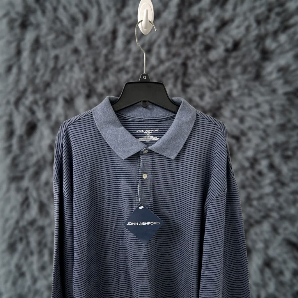 Vintage John Ashford Polo Shirt Mens XXL Blue Long Sleeve Striped Cotton NWT Size US XXL / EU 58 / 5 - 1 Thumbnail
