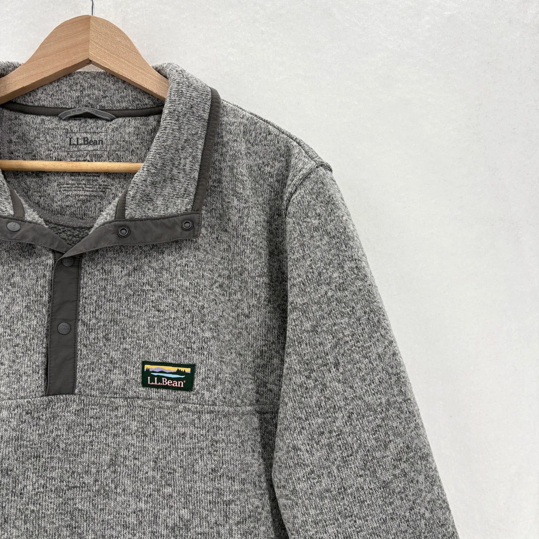 Vintage LL Bean Sweater Fleece Pullover Mens XLT Gray Heather Knit 1/4 Snap Mock Neck Size US XL / EU 56 / 4 - 2 Thumbnail