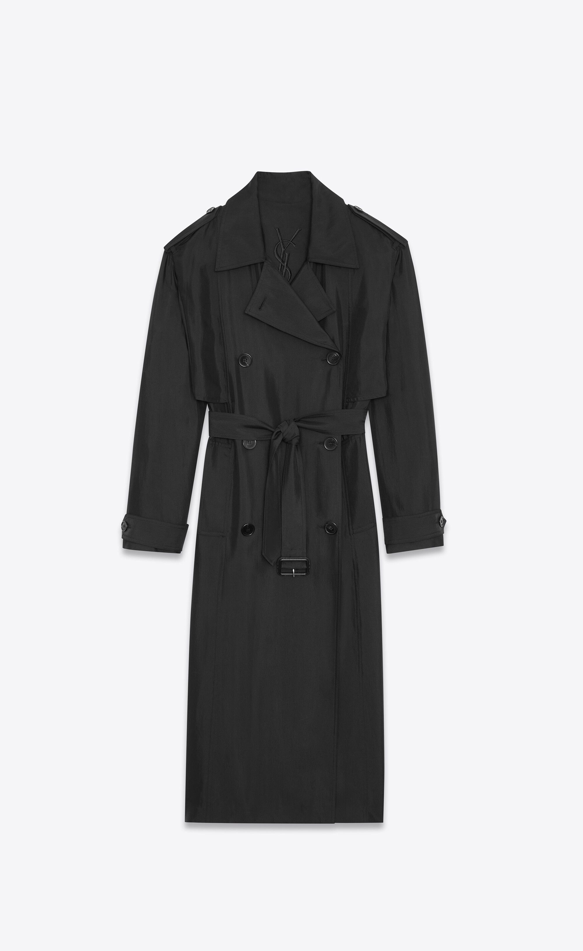 Saint Laurent Paris o1s1wg110125 651786 Trench Coat In Silk Satin in Black Size M / US 6-8 / IT 42-44 - 1 Thumbnail