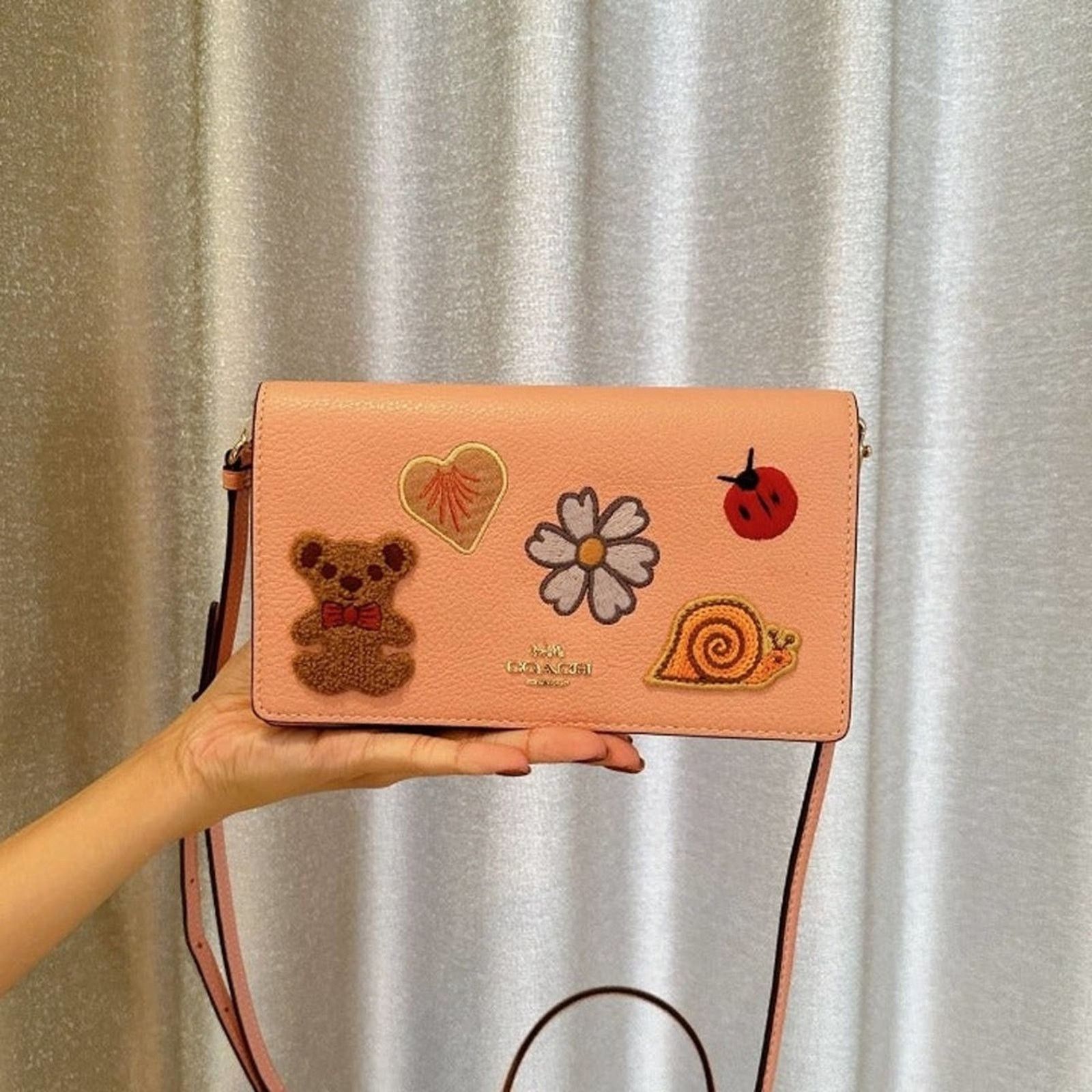 Coach Coach CC469 Anna Foldover Clutch Crossbody With Patches Pink Size ONE SIZE - 2 Thumbnail