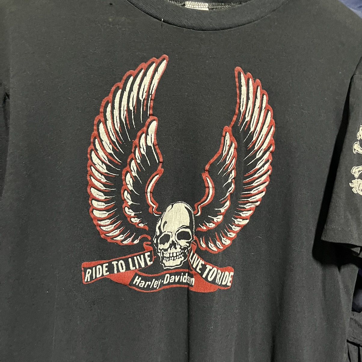 Harley Davidson × Vintage VINTAGE 70s HARLEY DAVIDSON SKULL TEE RIDE TO LIVE RARE Size US M / EU 48-50 / 2 - 4 Thumbnail