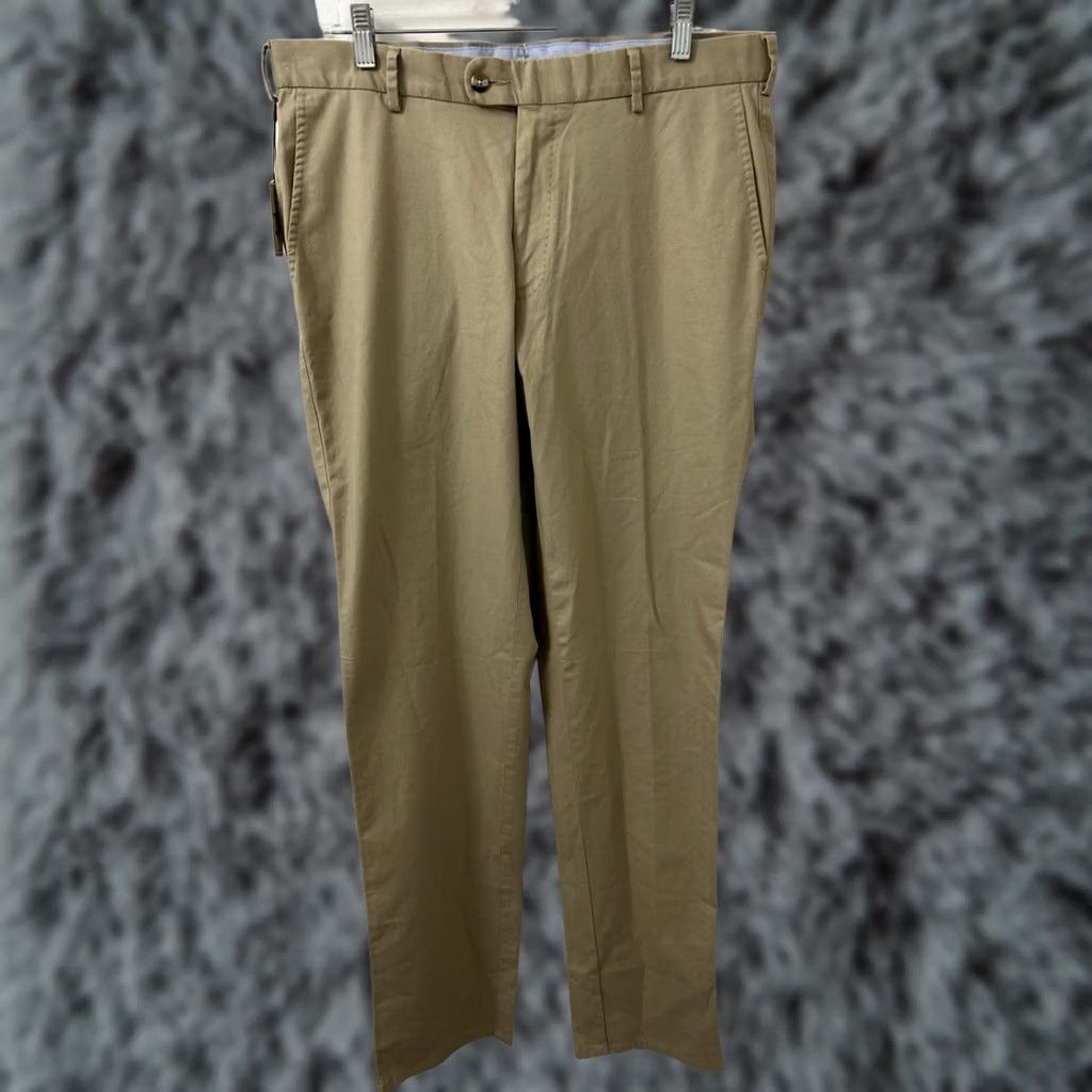 Peter Millar Peter Millar Pants Mens 35x36 Khaki Flat Front Twill Chino Beige Cotton Blend Spandex Straight Leg Men Size US 35 - 1 Thumbnail