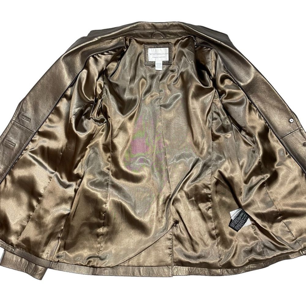 Worthington Worthington Metallic Gold Genuine Lambskin Leather Jacket S Size M / US 6-8 / IT 42-44 - 5 Thumbnail