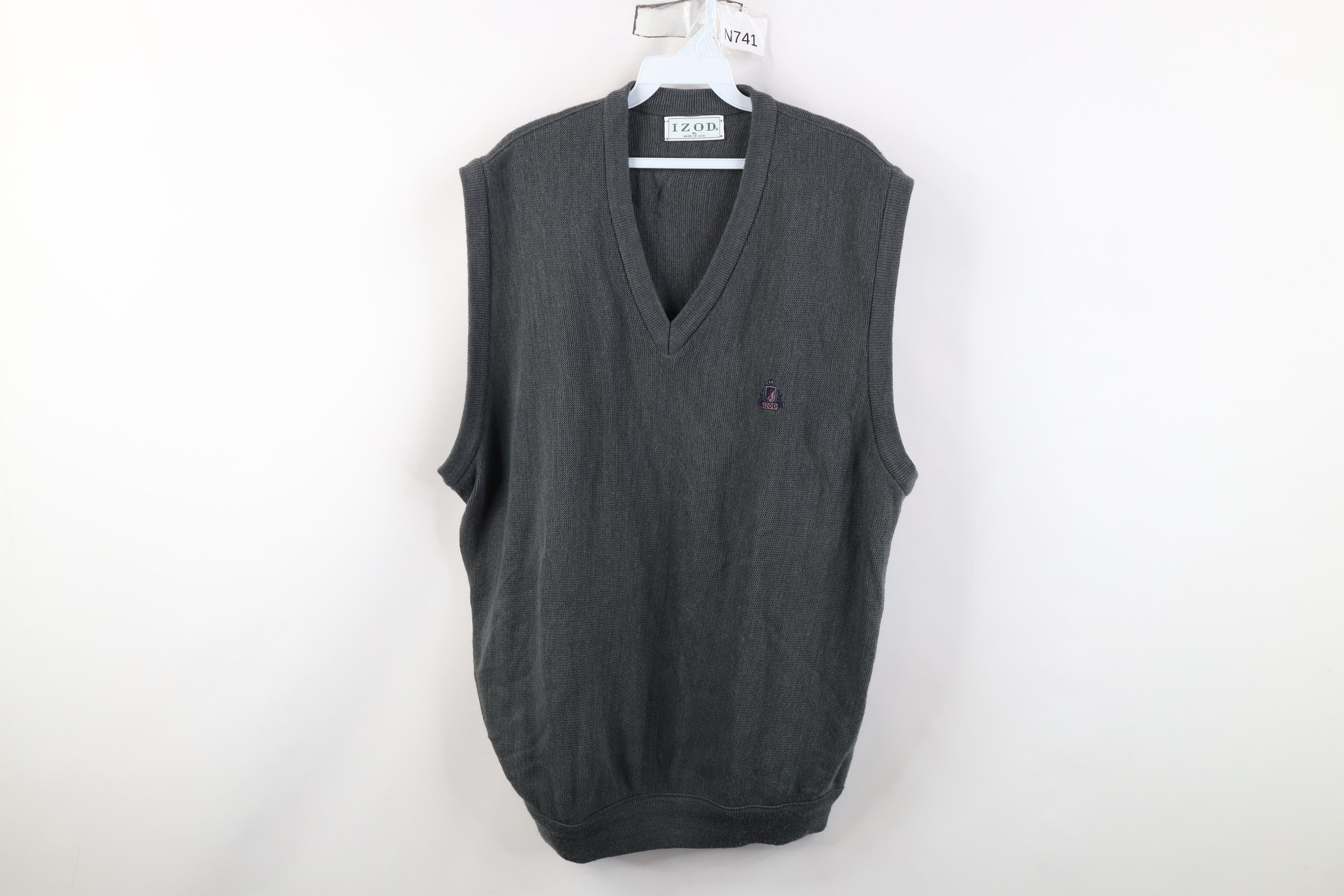 Izod Vintage 90s Izod Knit V-Neck Sweater Vest Gray Acrylic USA Size US XL / EU 56 / 4 - 1 Thumbnail